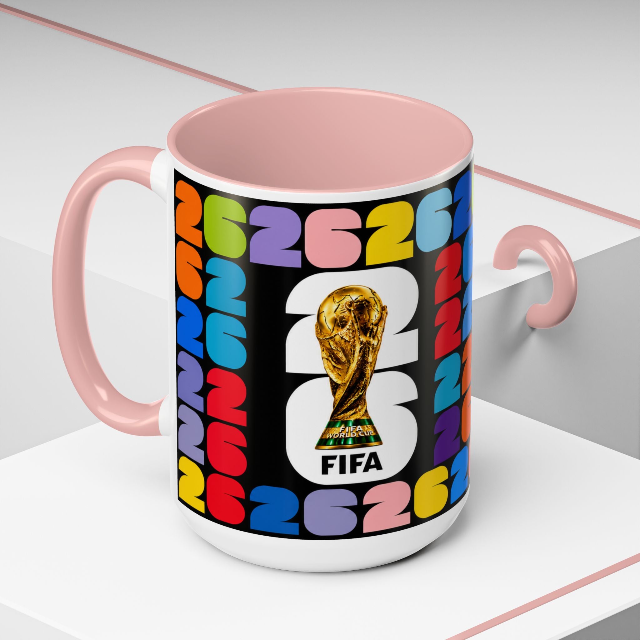 2026 World Cup Accent Coffee Mug – Colorful FIFA Trophy Design (11/15oz)