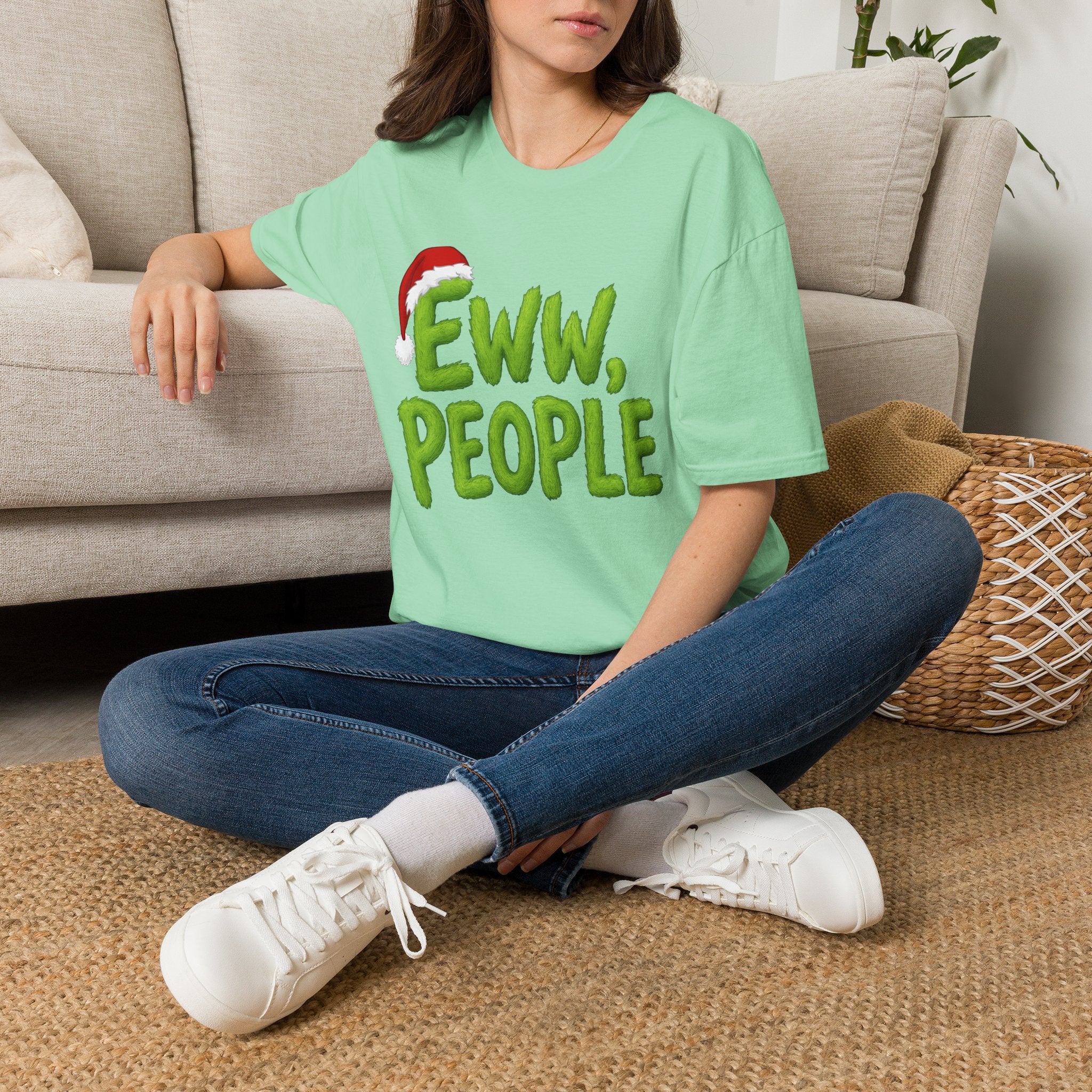 Eww, People T-Shirt | Funny Grinchy Santa Hat Holiday Tee