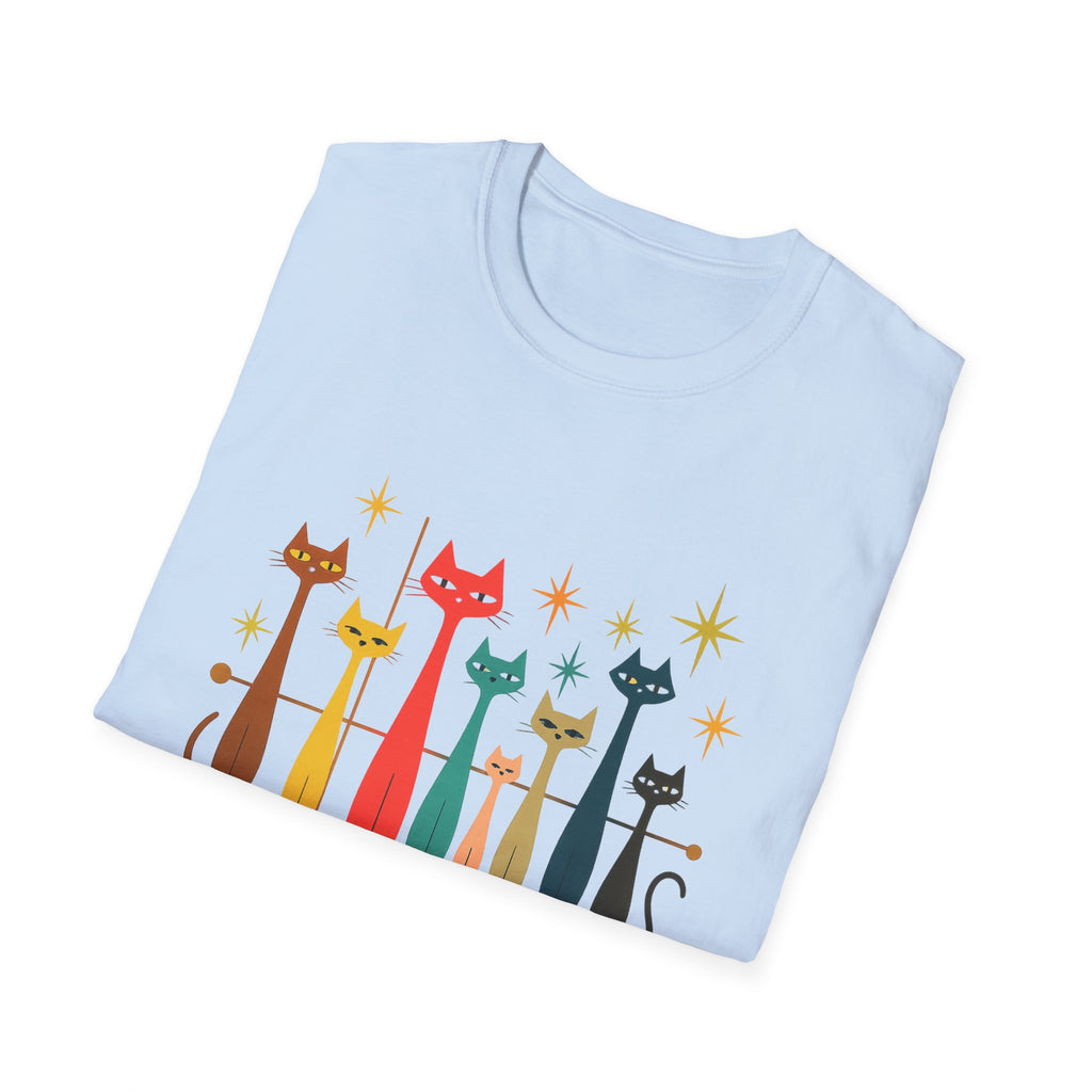 Retro Mid-Century Cats T-Shirt | Colorful Stylized Cat Illustration