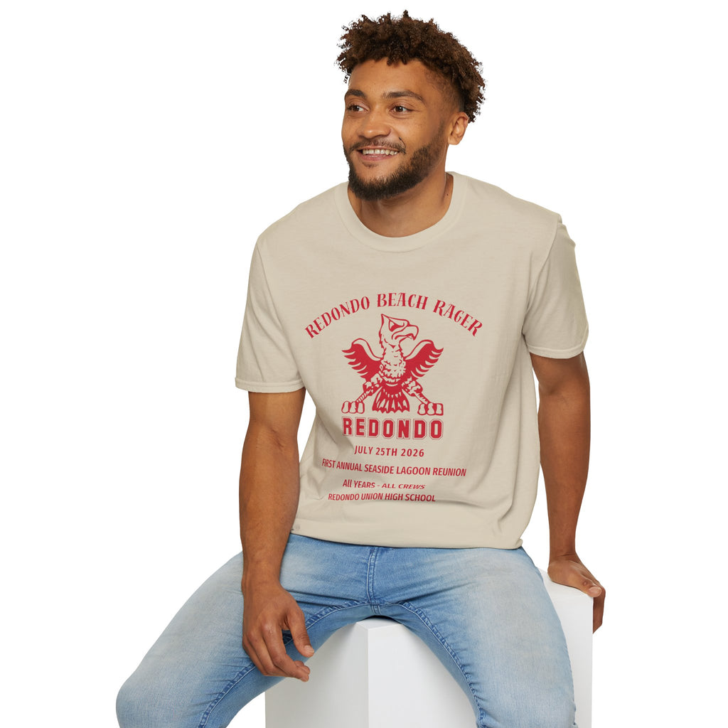 Redondo Beach Rager T-Shirt — Vintage School Spirit Graphic Tee - First Annual All Class Reunion 7-25-26 at Seaside Lagoon Redondo Beach