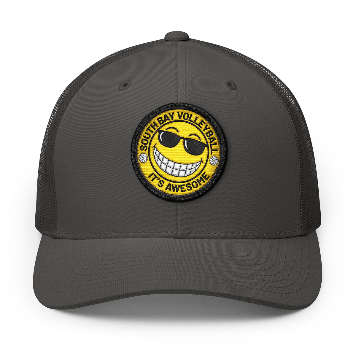 Embroidered Smiley Patch Trucker Hat — 'Smile, It's Awesome' Snapback