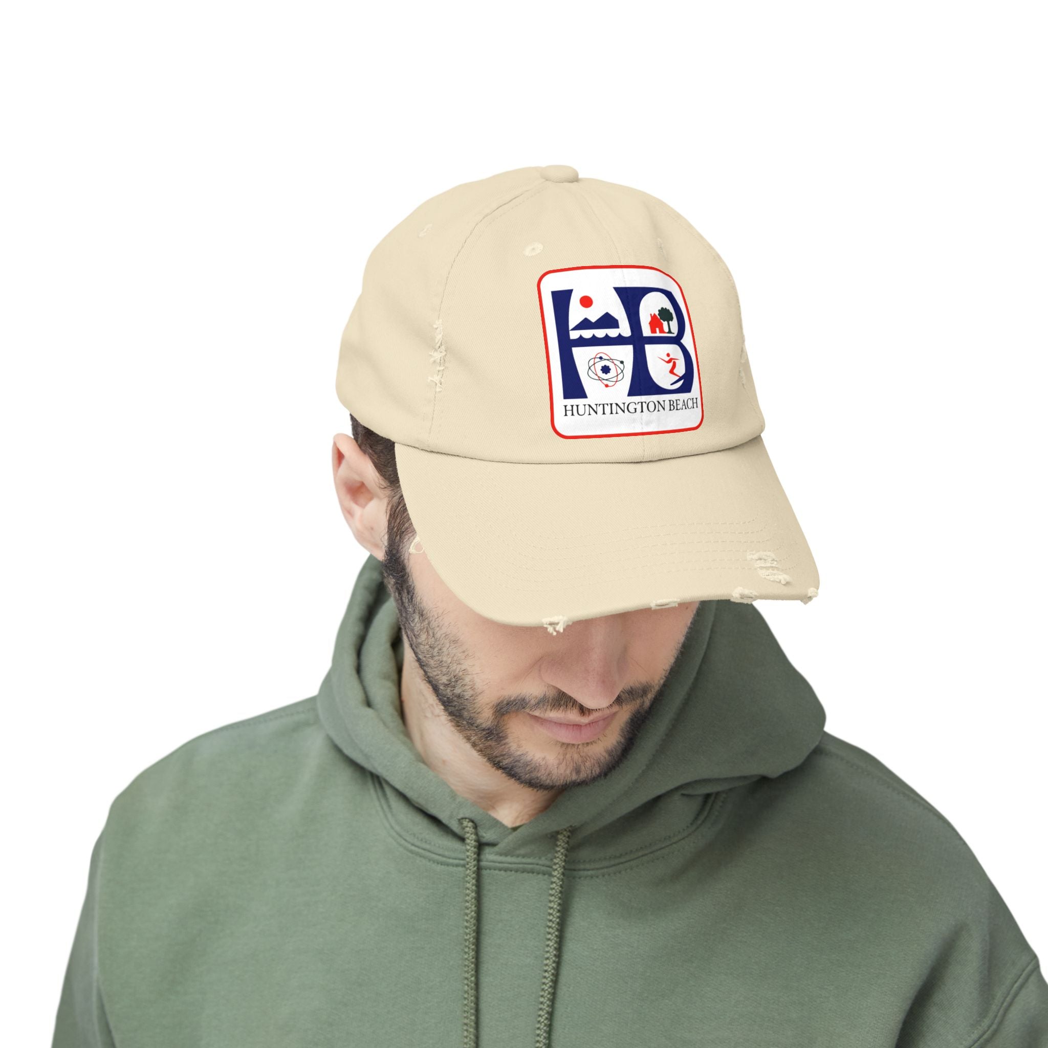 Huntington Beach Distressed Mom and Dad Hat — Vintage Surf & Coastal Patch Cap