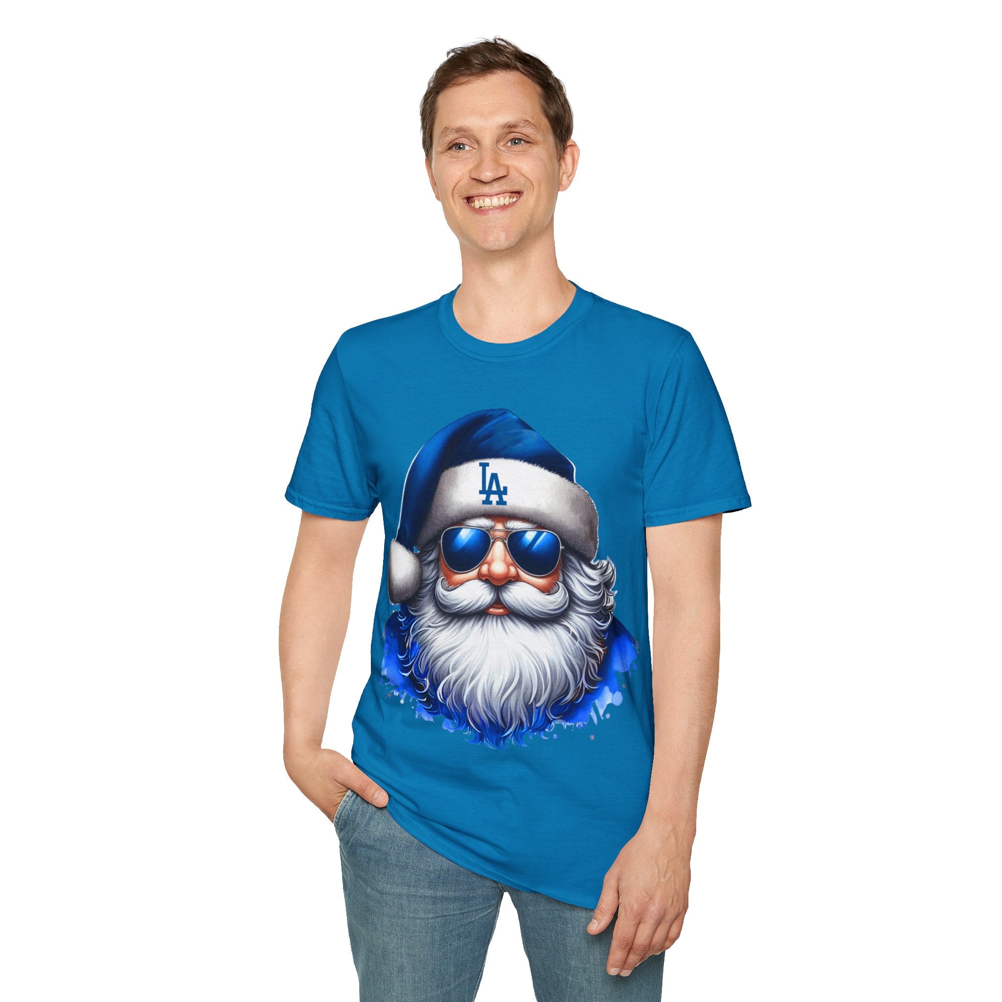 LA Dodgers Blue Santa T-Shirt — Cool Sunglasses Holiday Tee