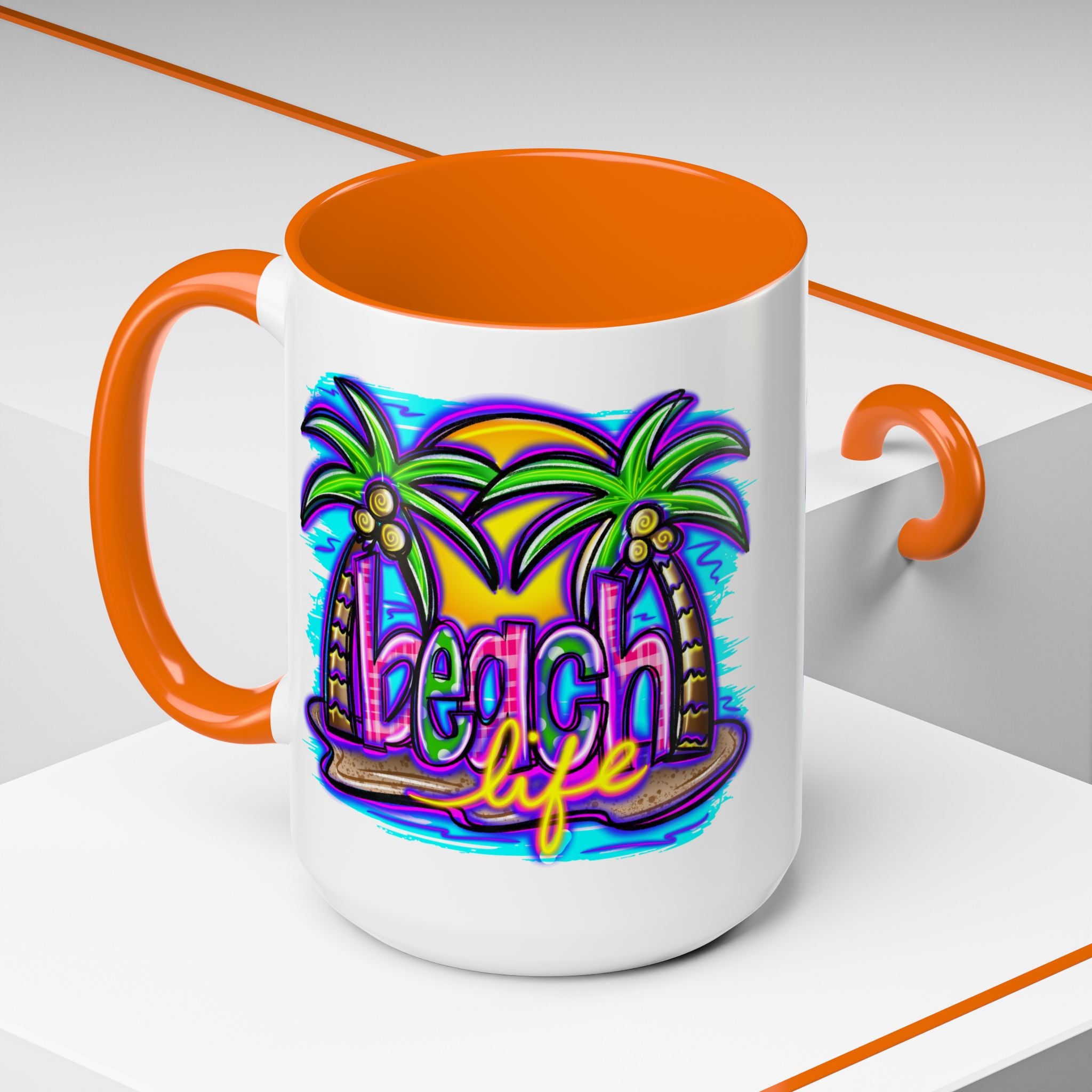 Beach Life Coffee Mug — Tropical Palm Sunset Accent Mug (11/15oz)