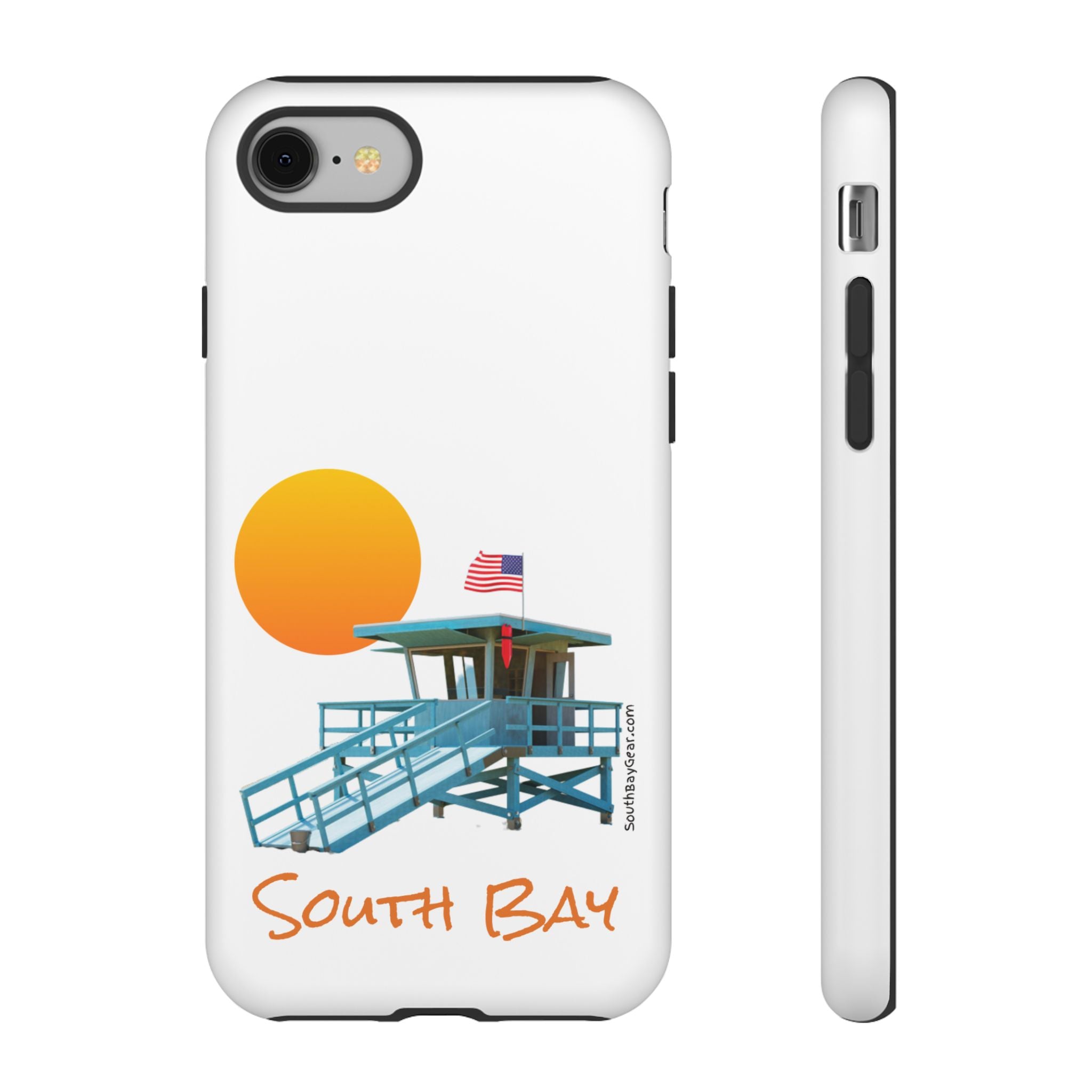 South Bay Lifeguard Stand with American Flag Tough Phone Cases
