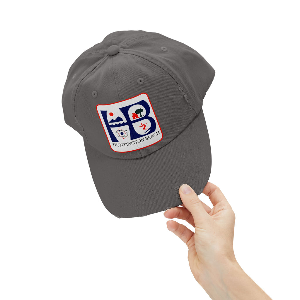 Huntington Beach Distressed Mom and Dad Hat — Vintage Surf & Coastal Patch Cap