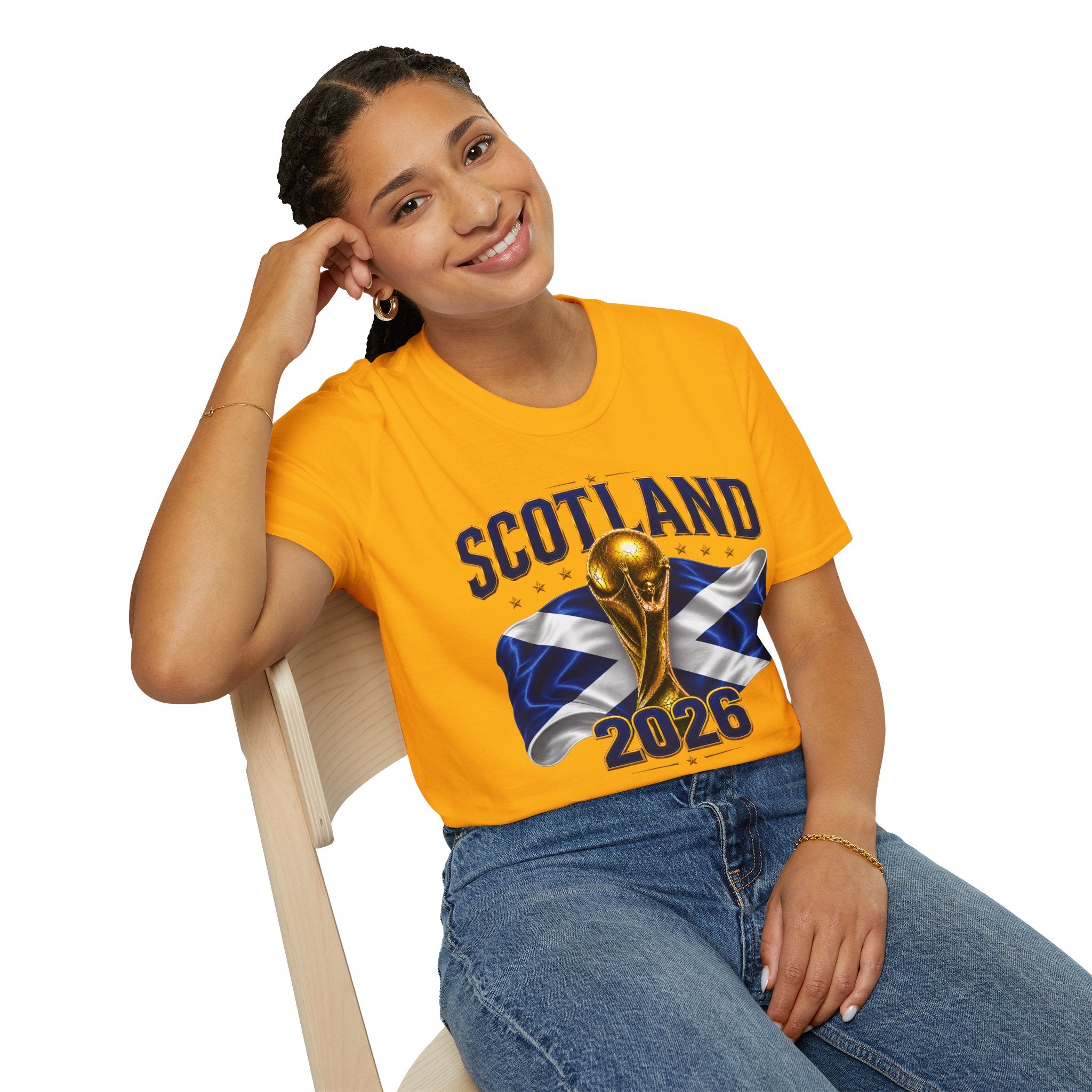 Scotland 2026 World Cup Soccer T-Shirt — Scottish Flag & Trophy Football Tee