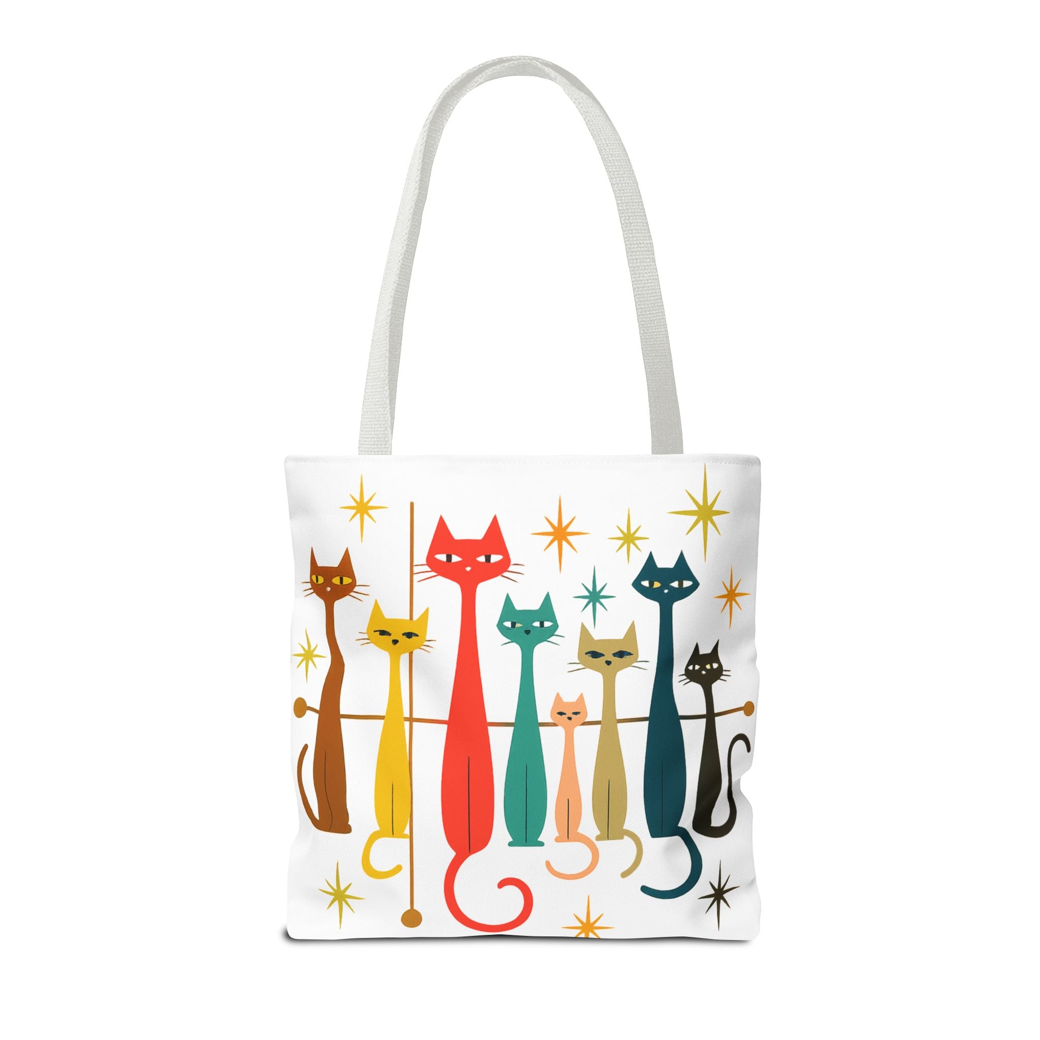 Retro Long Cats Tote Bag | Colorful Mid-Century Cat Pattern