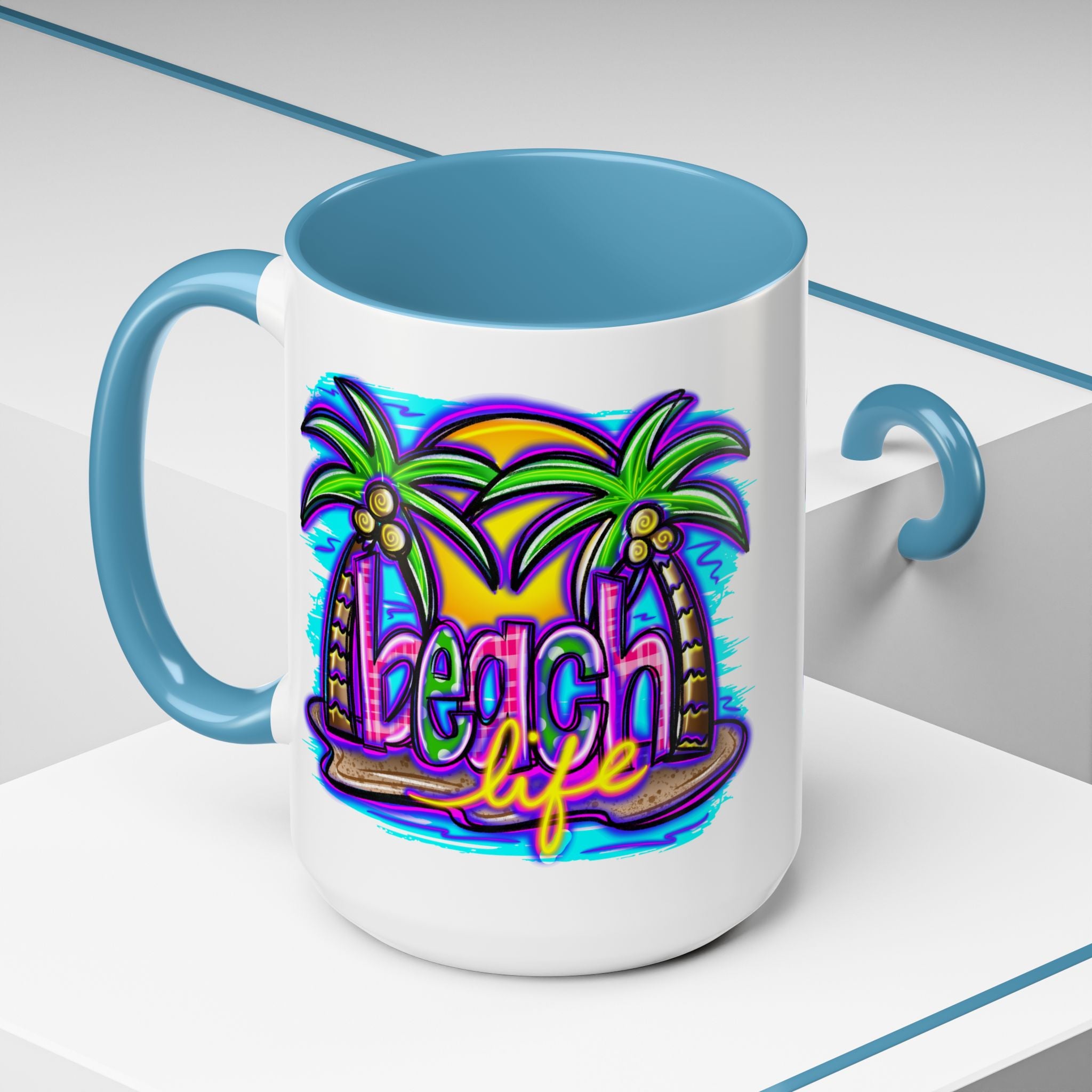 Beach Life Coffee Mug — Tropical Palm Sunset Accent Mug (11/15oz)