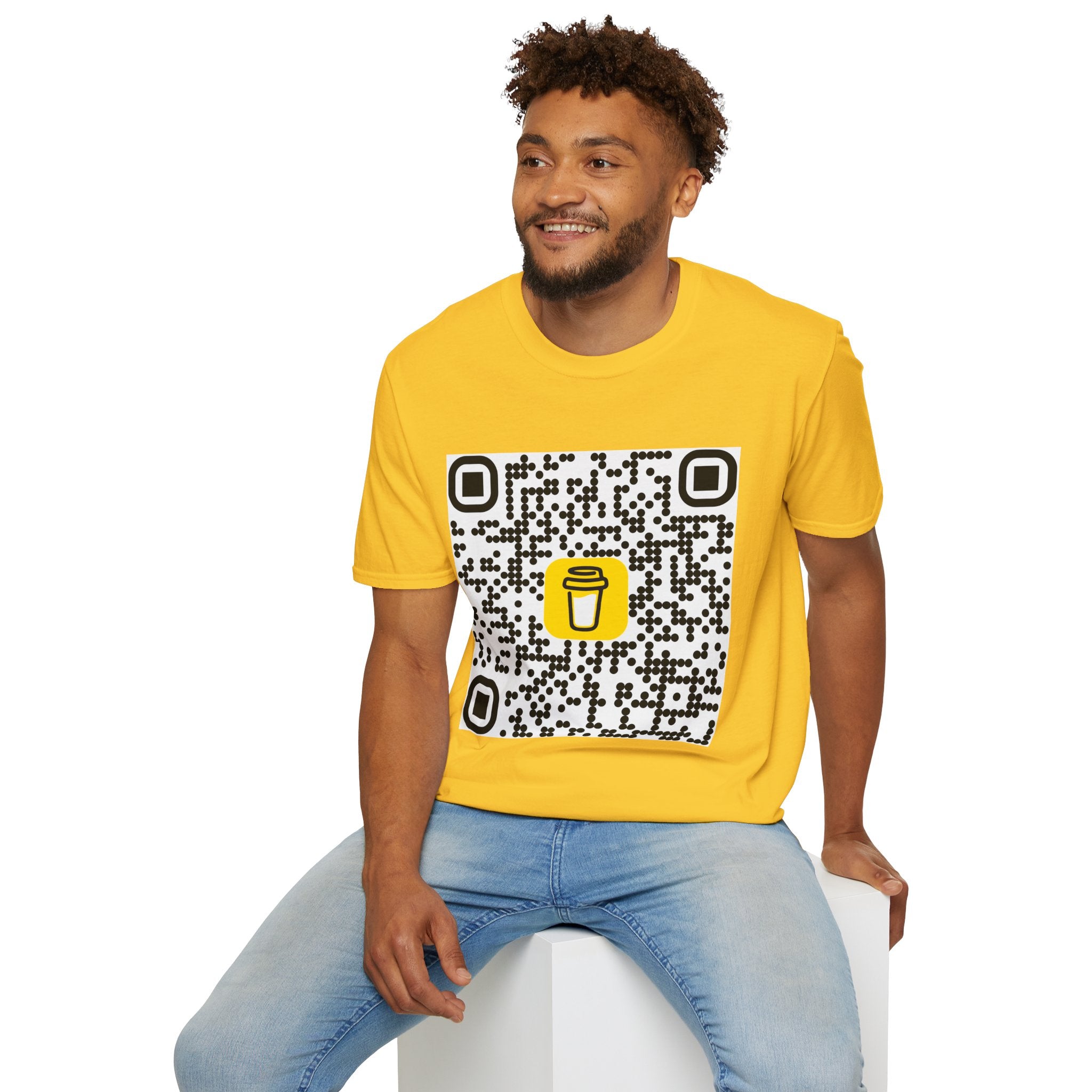 QR Code Coffee Cup T‑Shirt — Scan-to-Order Cafe Tee