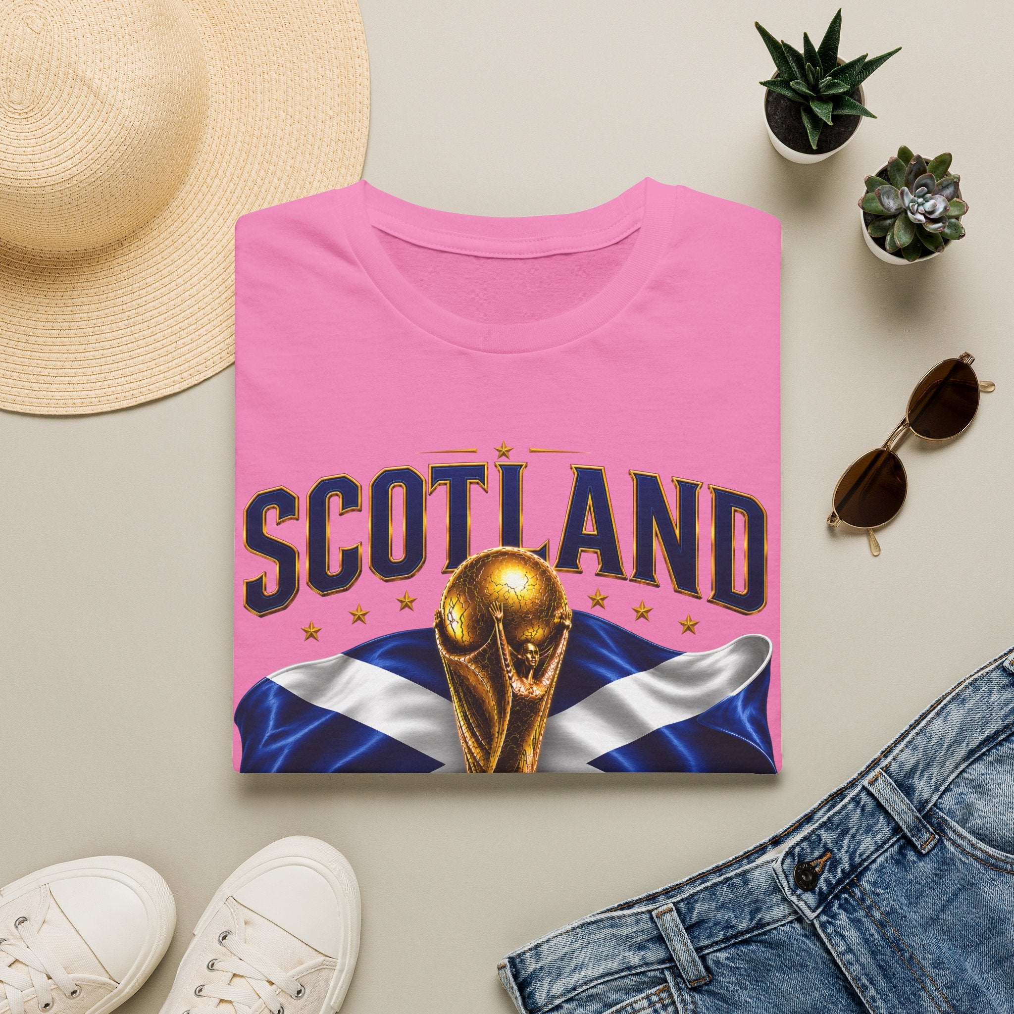 Scotland 2026 World Cup Soccer T-Shirt — Scottish Flag & Trophy Football Tee