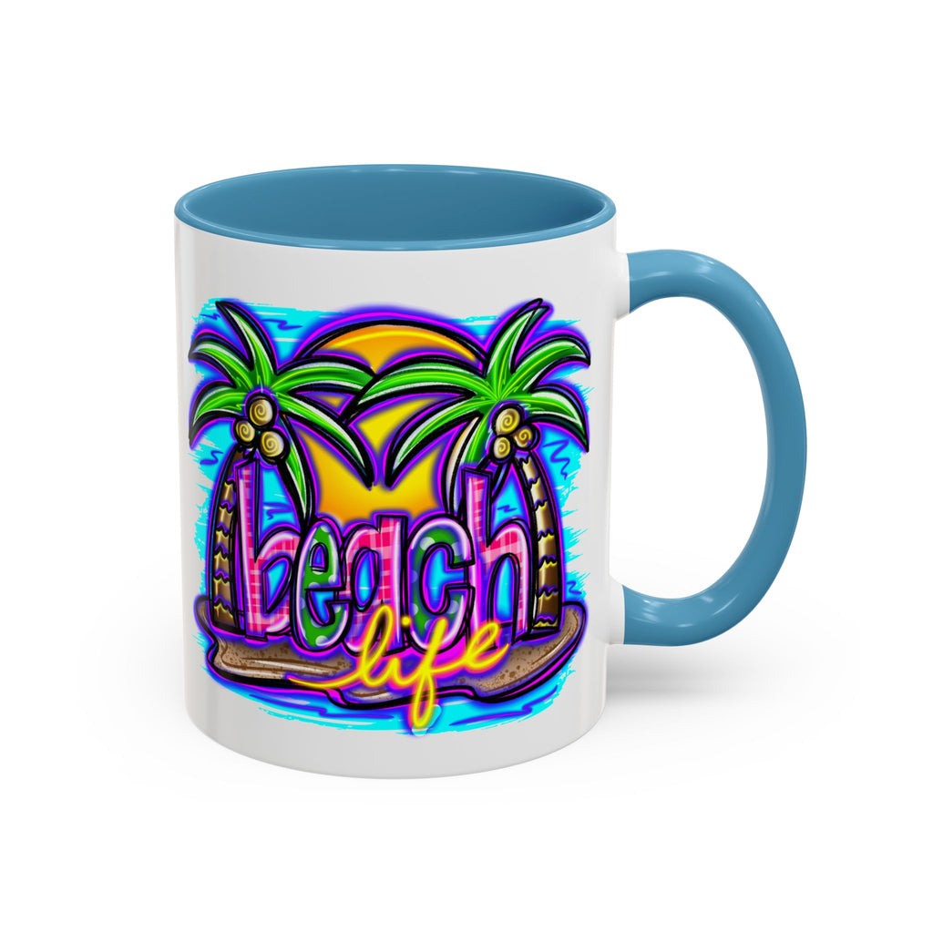 Beach Life Coffee Mug — Tropical Palm Sunset Accent Mug (11/15oz)