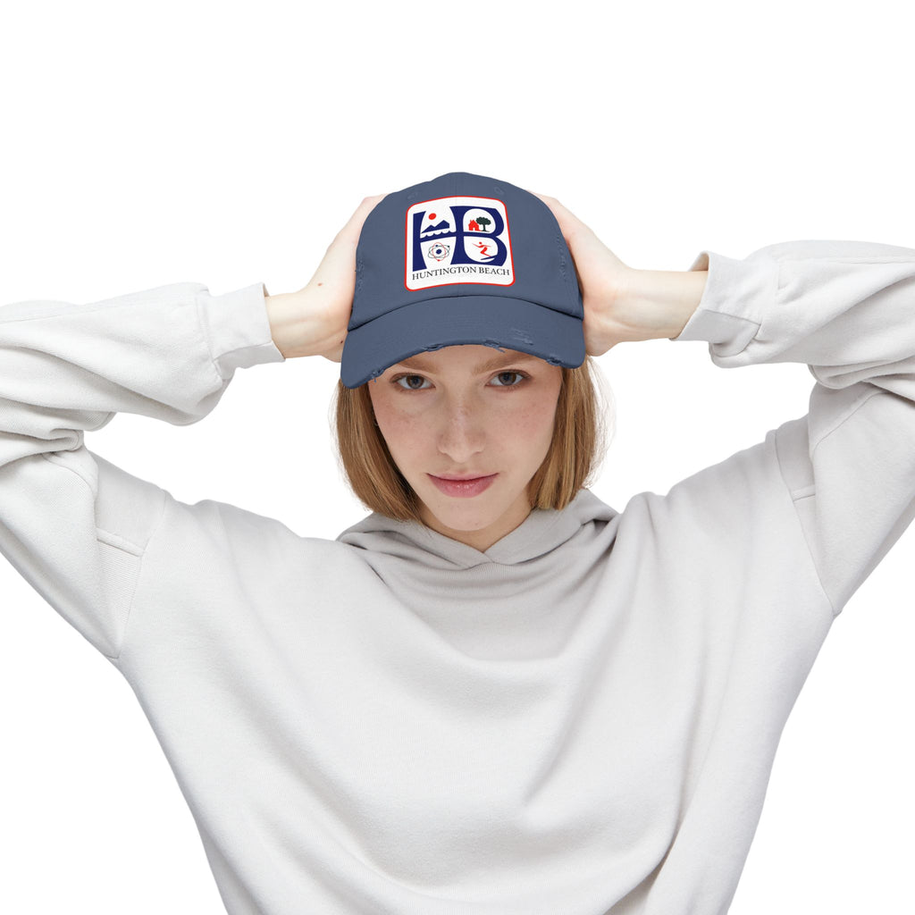 Huntington Beach Distressed Mom and Dad Hat — Vintage Surf & Coastal Patch Cap