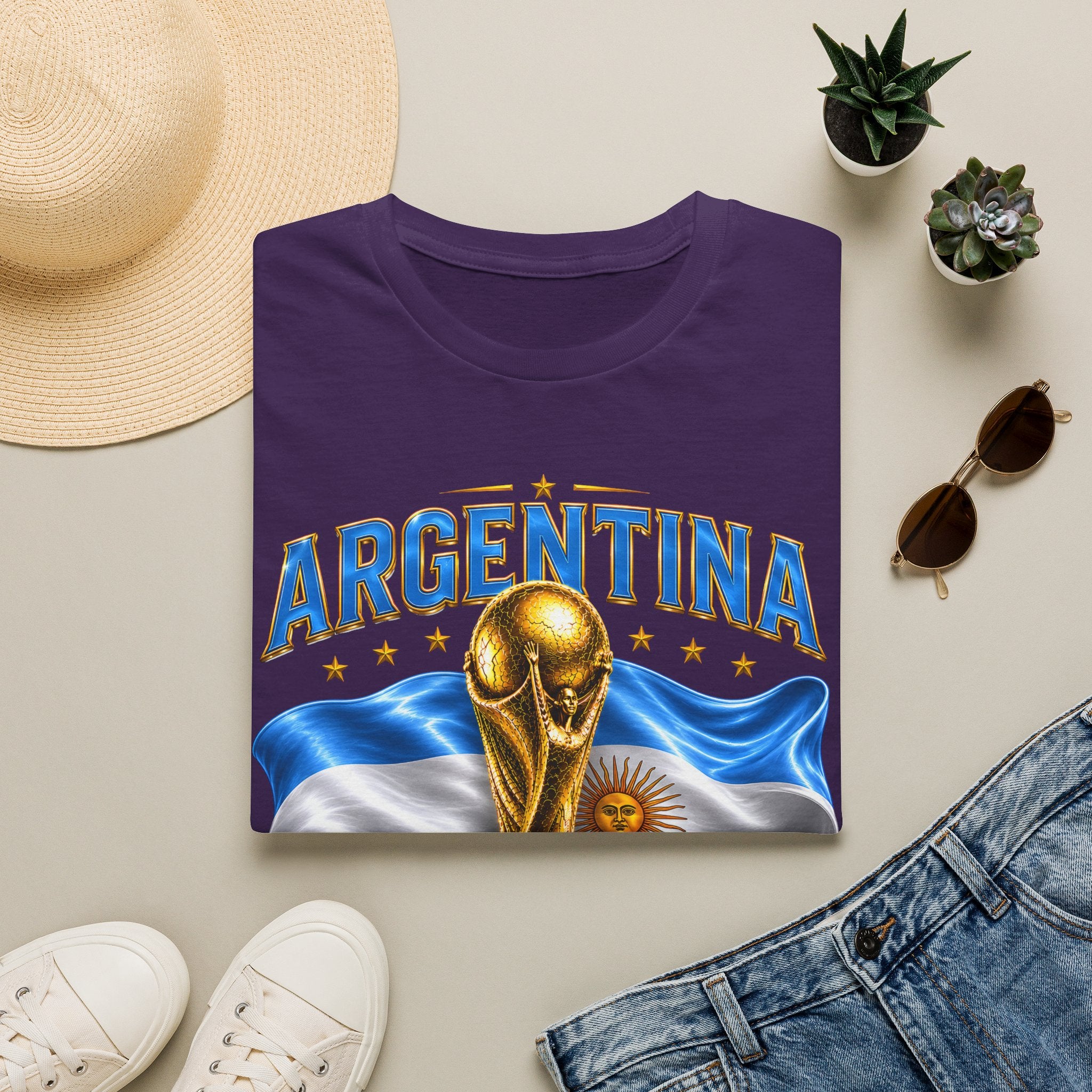 Argentina 2026 World Cup T-Shirt — Golden Trophy & Flag Soccer Fan Tee