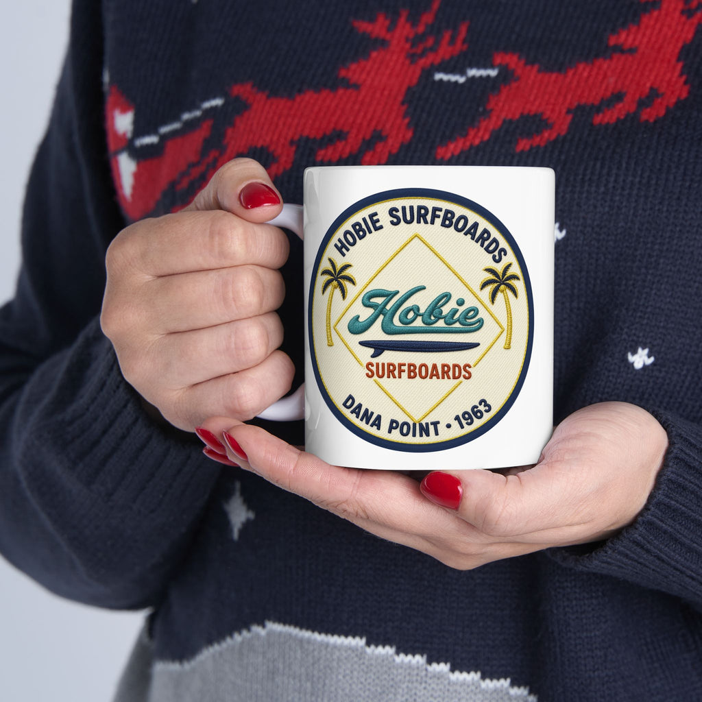 Vintage Beach Club Hobie Surfboards Ceramic Mug – Retro Palm Tree Surf Emblem Since 1963  (11oz, 15oz)