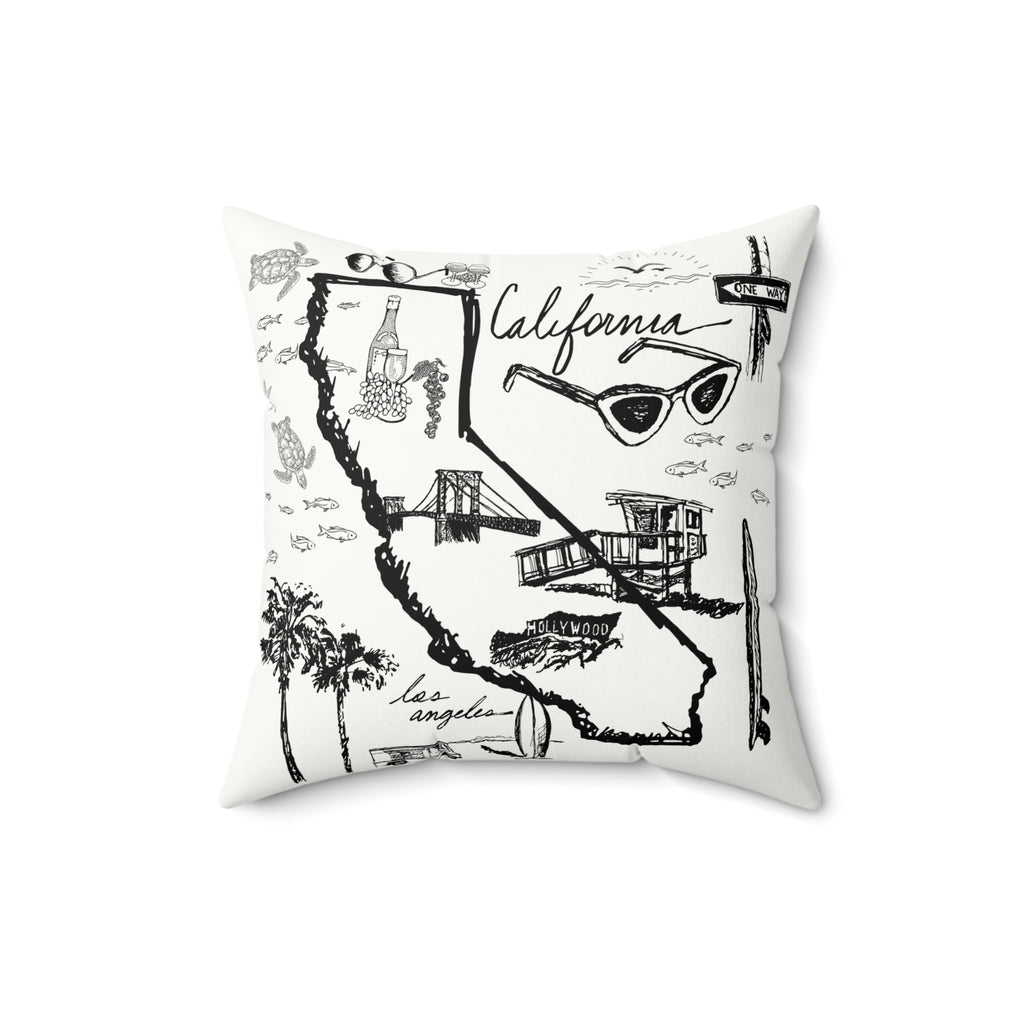 California Black and White Map - Faux Suede Square Pillow