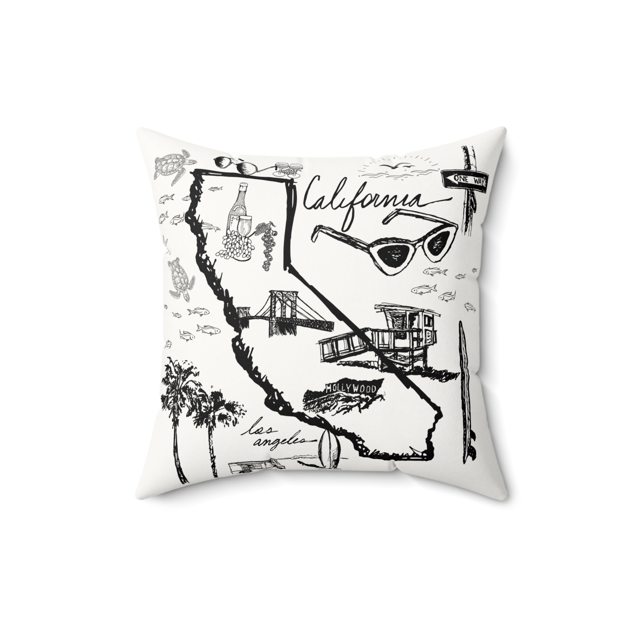 California Black and White Map - Faux Suede Square Pillow