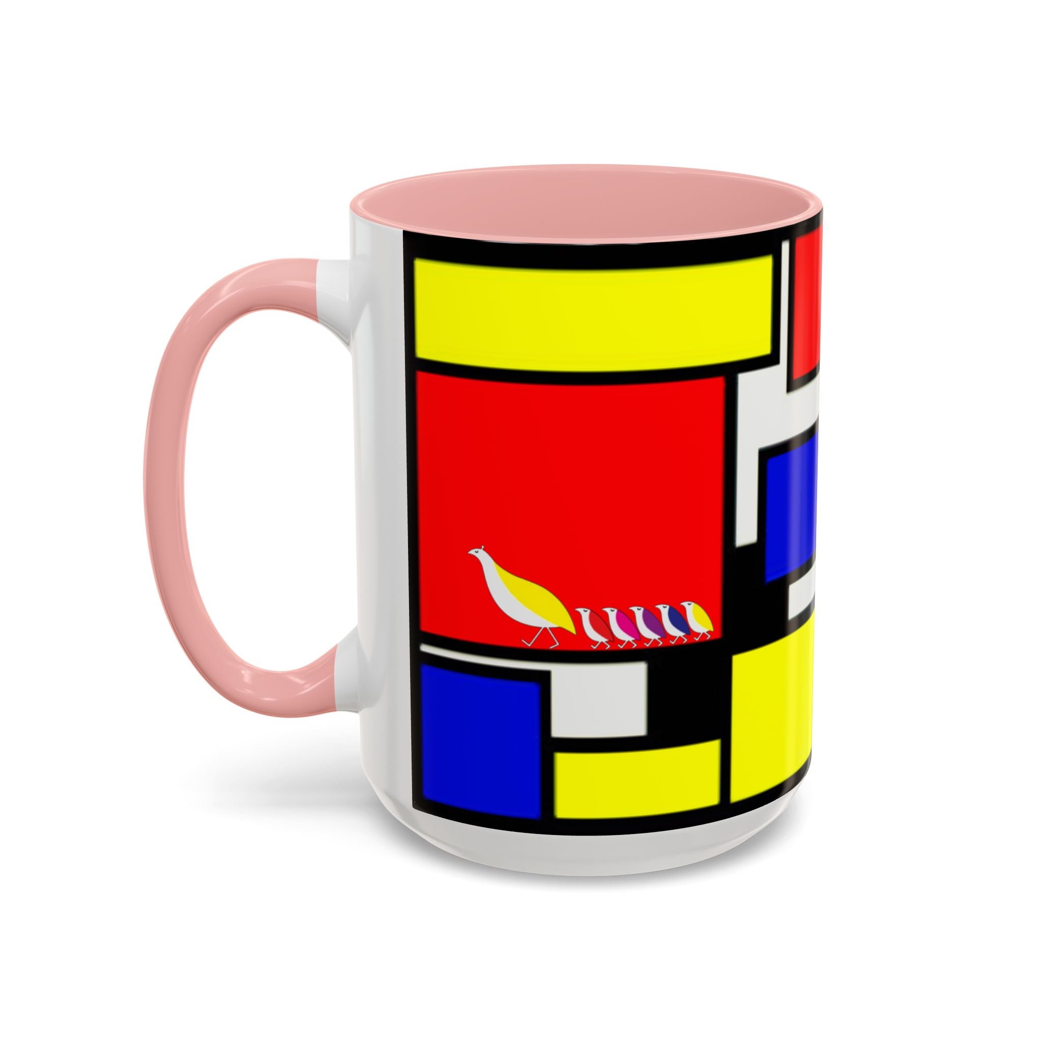 IKIYK School Bus Mondrian Style Geometric Pattern Mug | Accent Coffee Mug 11oz 15oz 1970s