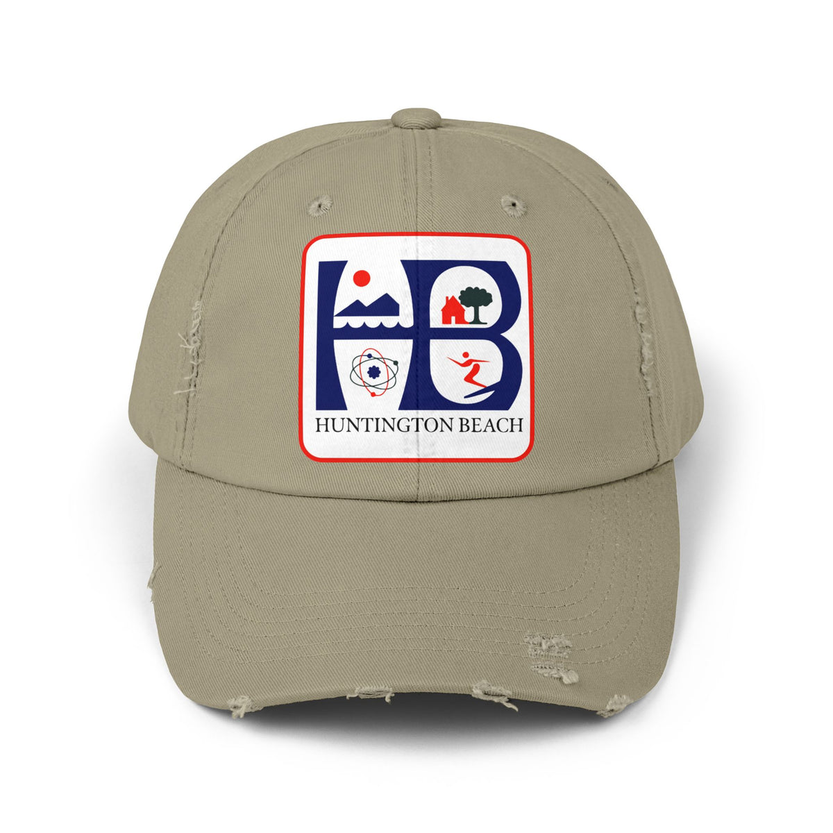 Huntington Beach Distressed Mom and Dad Hat — Vintage Surf & Coastal Patch Cap