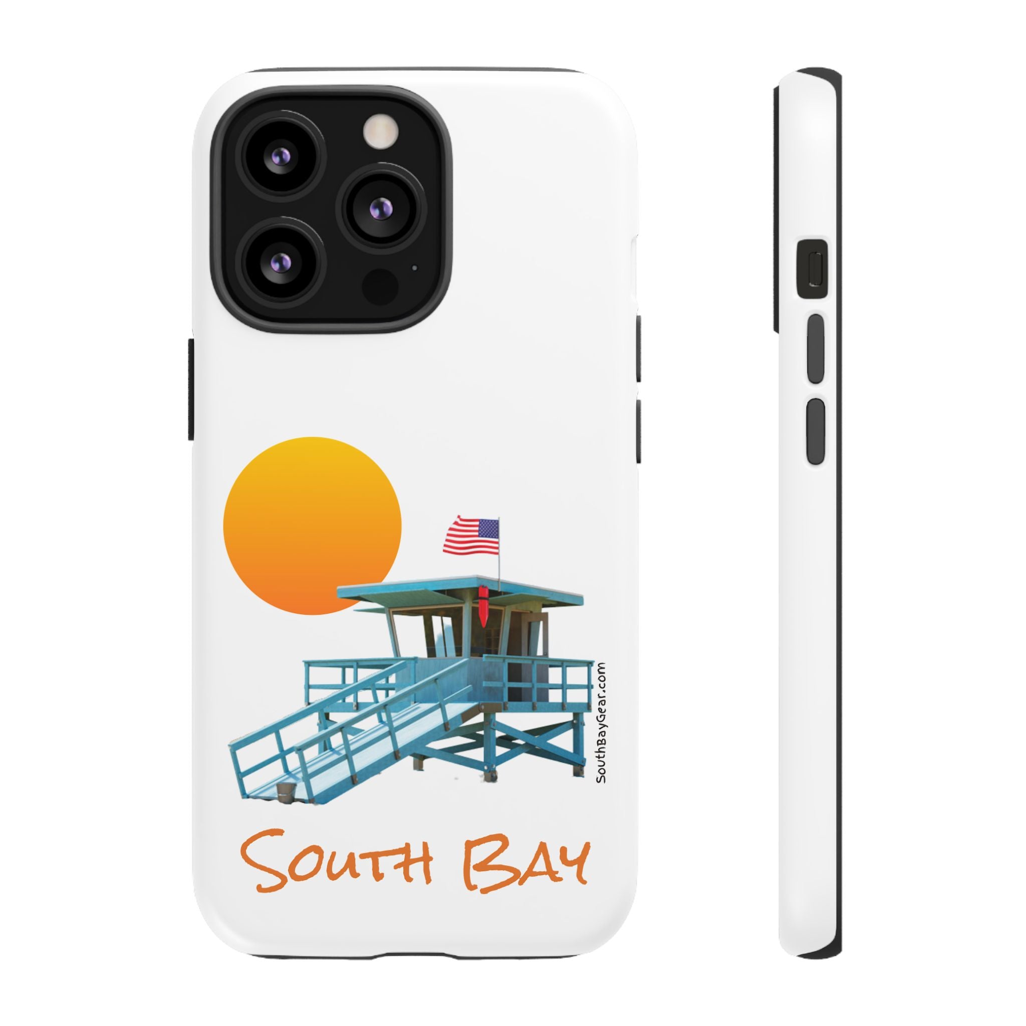 South Bay Lifeguard Stand with American Flag Tough Phone Cases