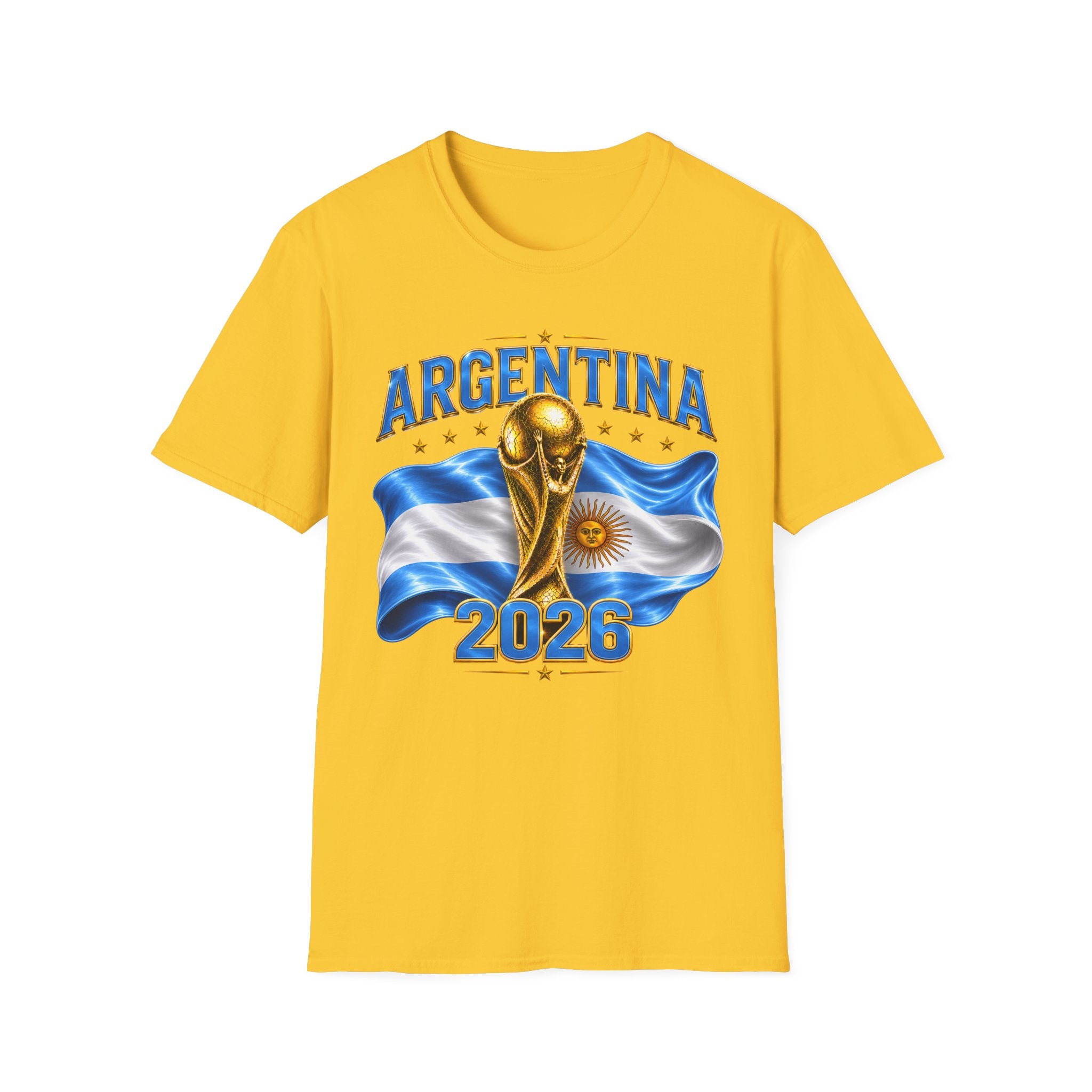 Argentina 2026 World Cup T-Shirt — Golden Trophy & Flag Soccer Fan Tee