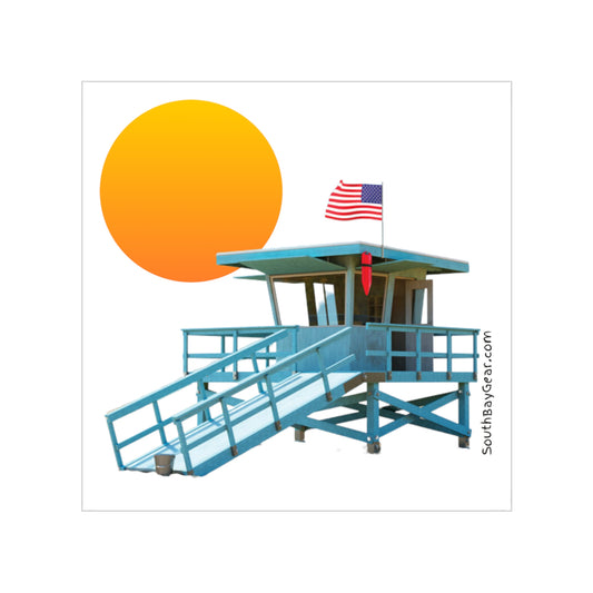 South Bay Lifeguard Stand American Flag Transparent Outdoor Stickers, Square 1pc