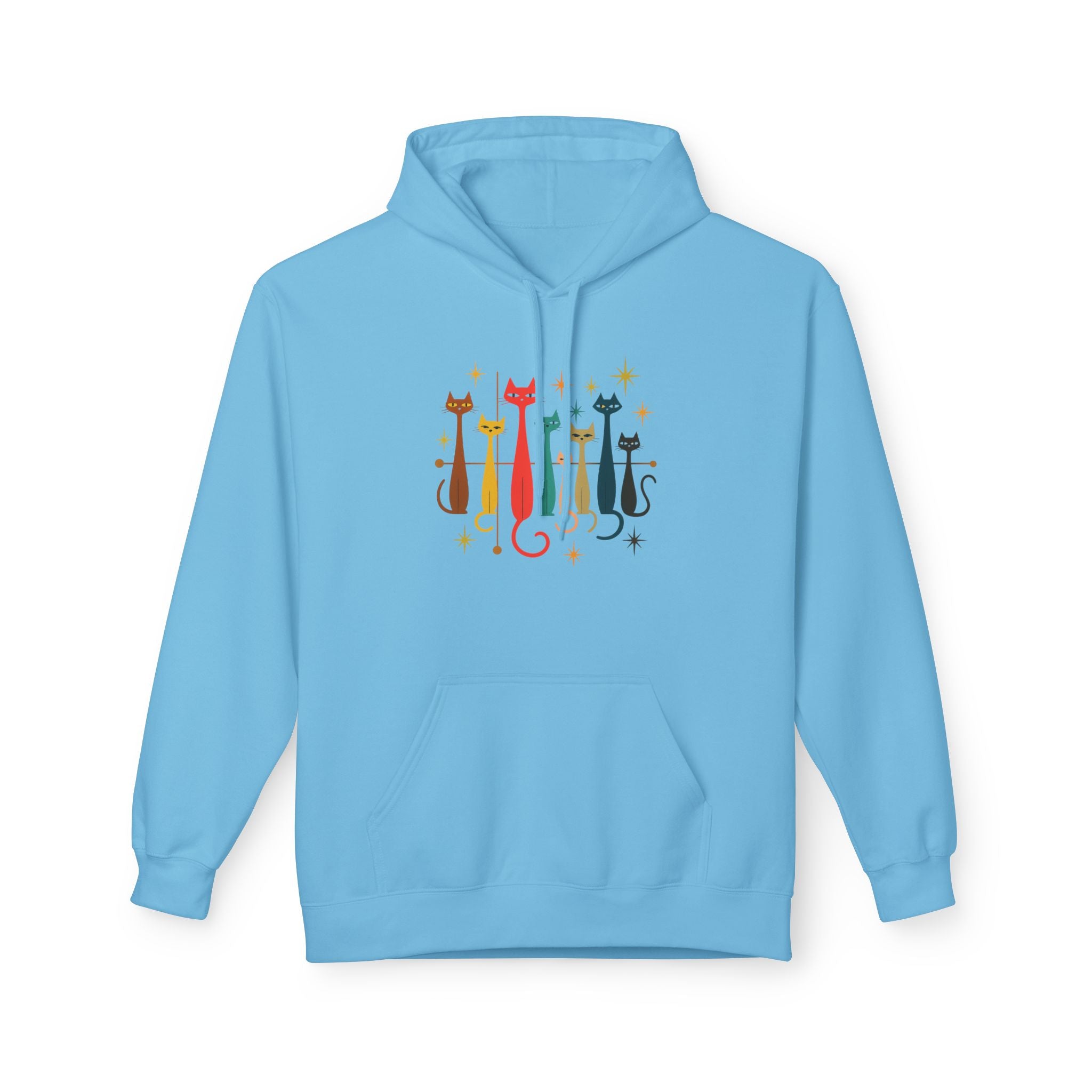 Retro Long Cats hoodie | Colorful Cat Illustration (printed front and back)