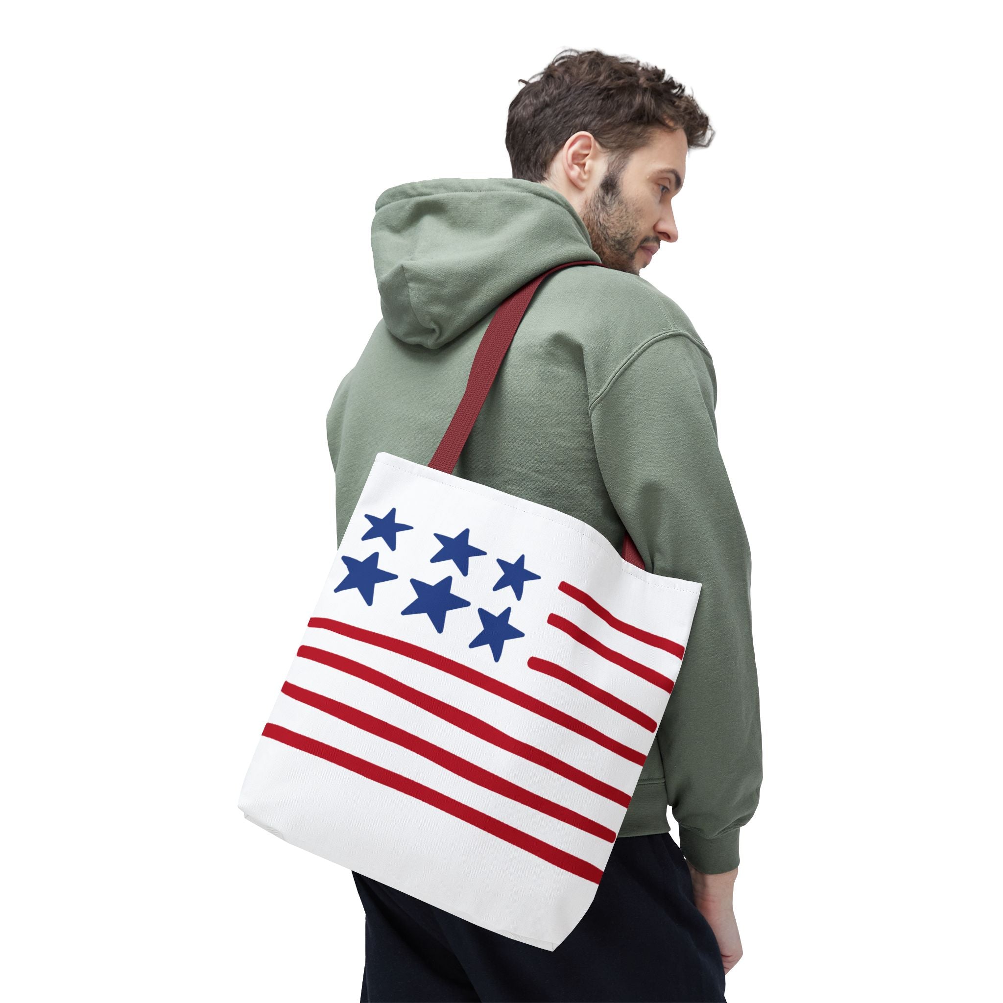 American Flag Stars & Stripes Tote Bag — Patriotic Canvas Beach Grocery Bag