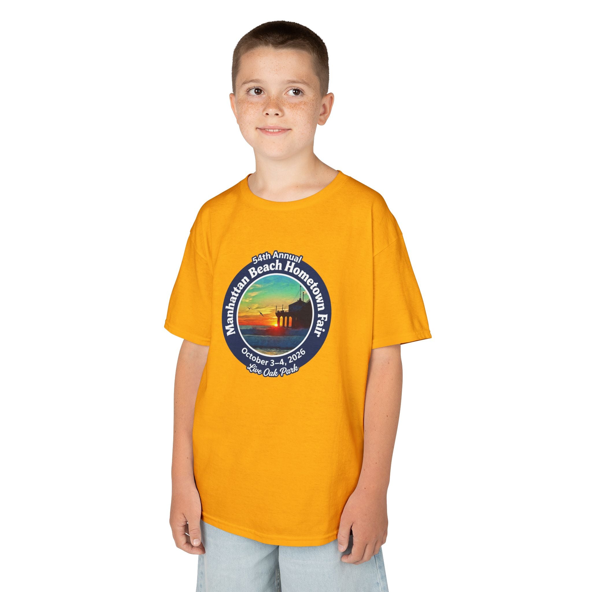 Kids Tee — Manhattan Beach Hometown Fair 2026 Sunset Logo