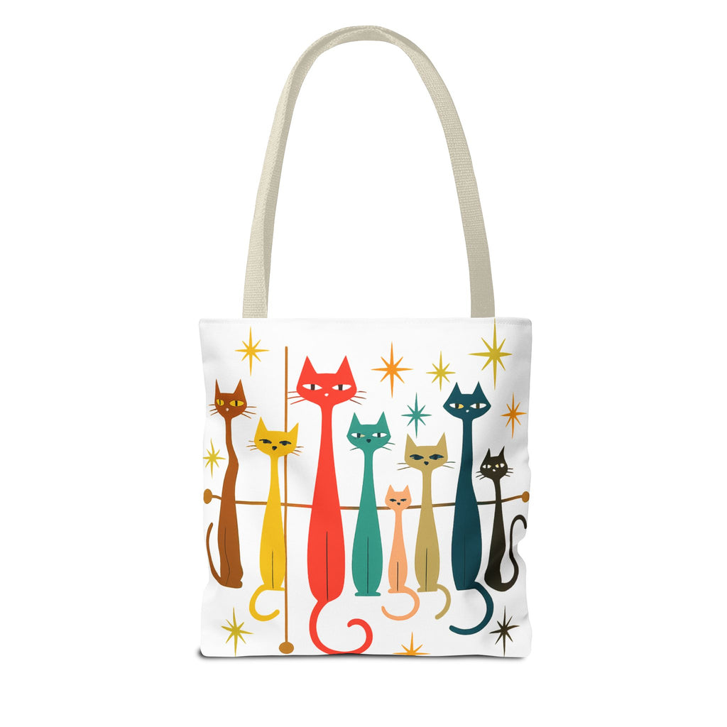 Retro Long Cats Tote Bag | Colorful Mid-Century Cat Pattern
