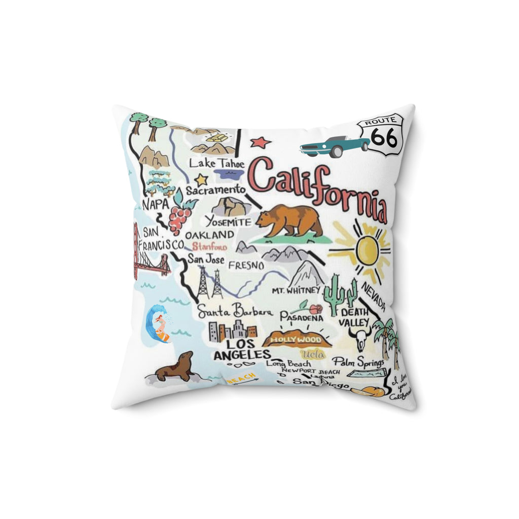 CALIFORNIA FUN MAP - Spun Polyester Square Pillow