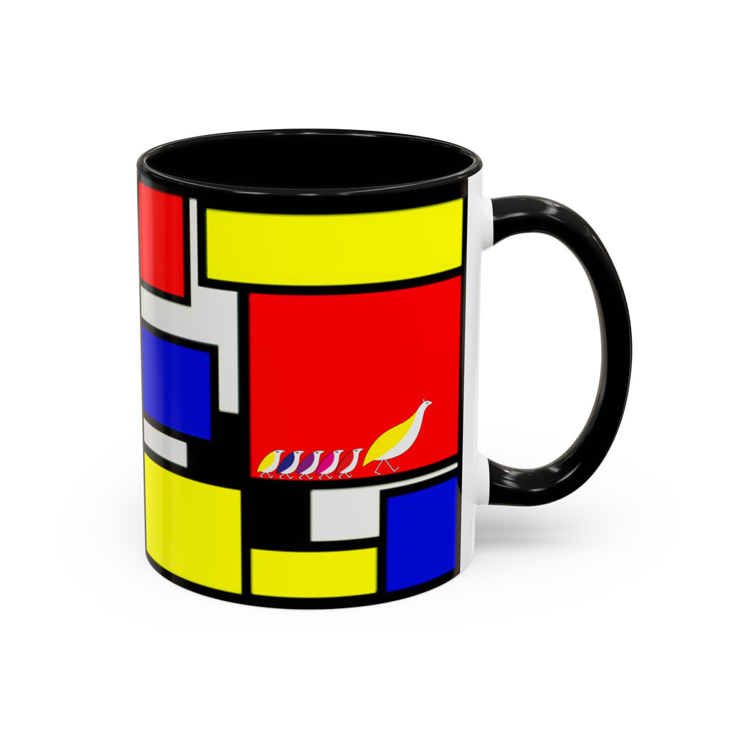 IKIYK School Bus Mondrian Style Geometric Pattern Mug | Accent Coffee Mug 11oz 15oz 1970s