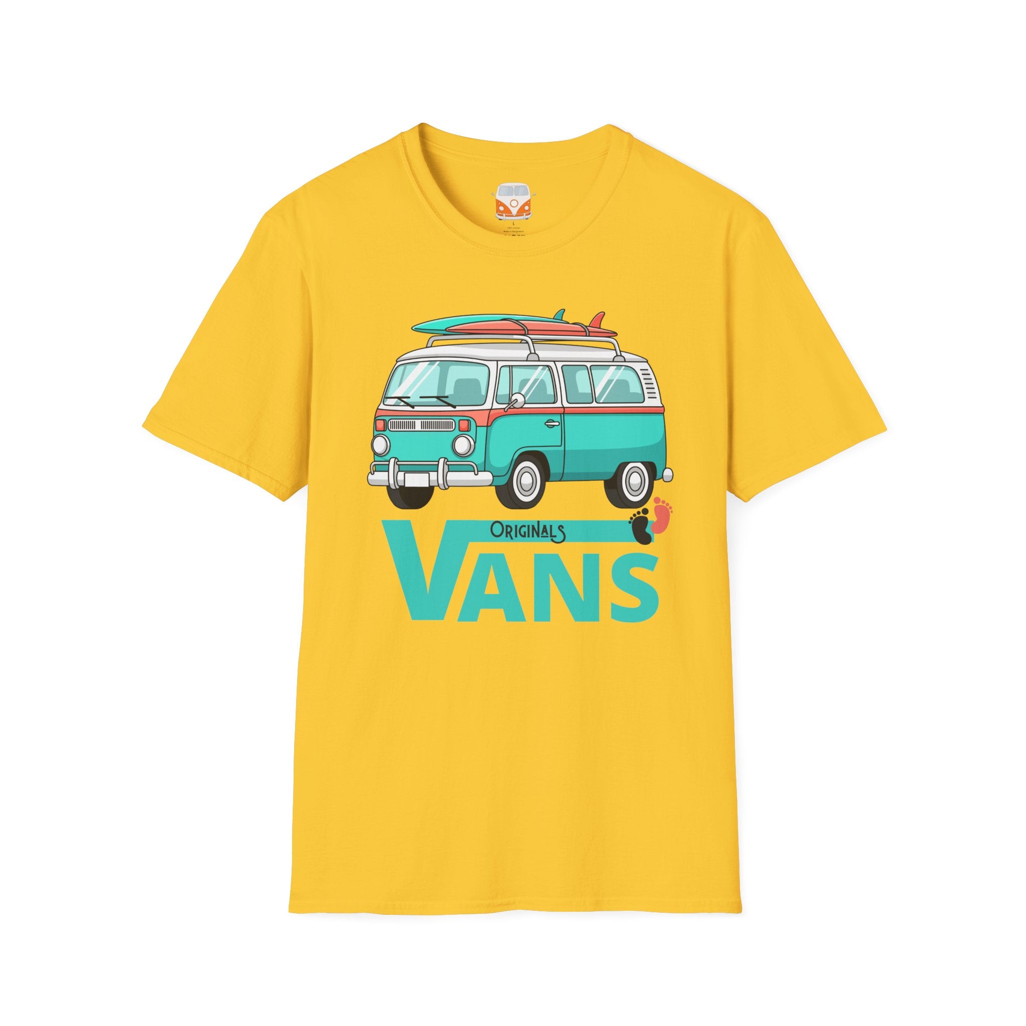Retro Surf VW Van T-Shirt | Vintage Camper Bus Beach Tee Original Bare Feet