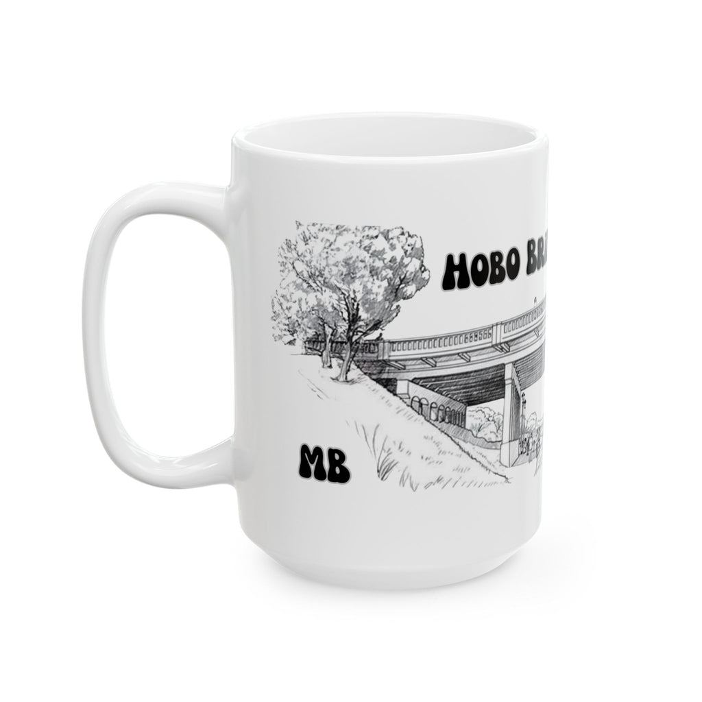 Hobo Bridge Manhattan Beach sketch Mug | Architectural black ink illustration, ceramic coffee cup