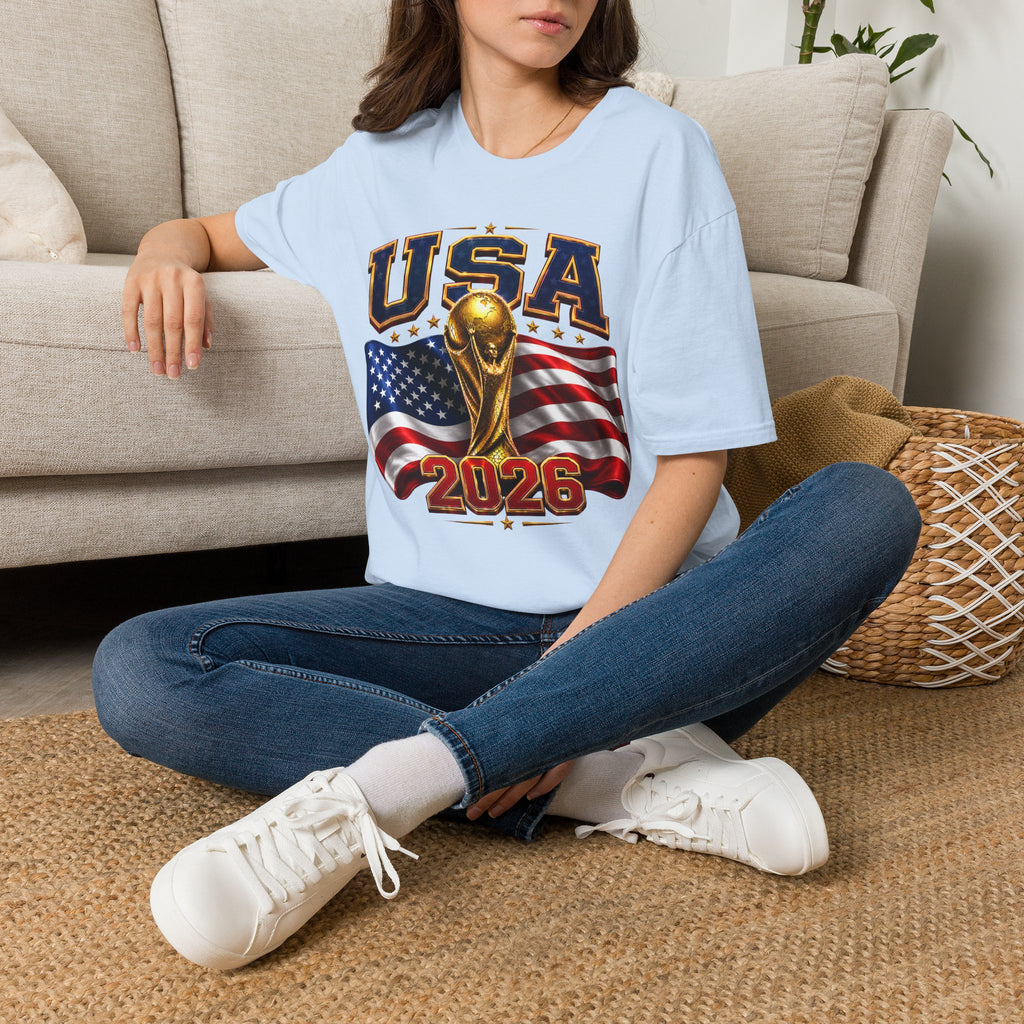 USA World Cup 2026 Soccer T-Shirt – American Flag & Trophy Design
