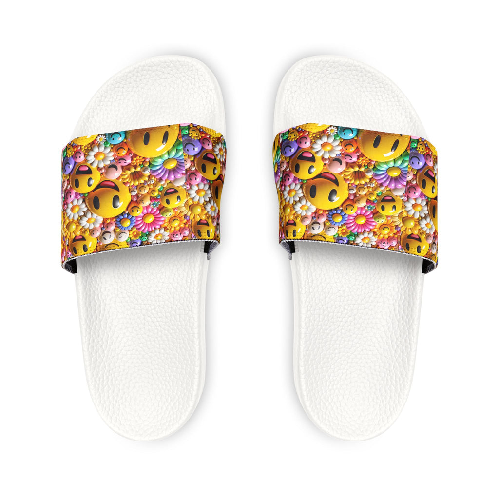 Smiley Flower Pattern Sandals | Youth Slides with Emoji Floral Strap