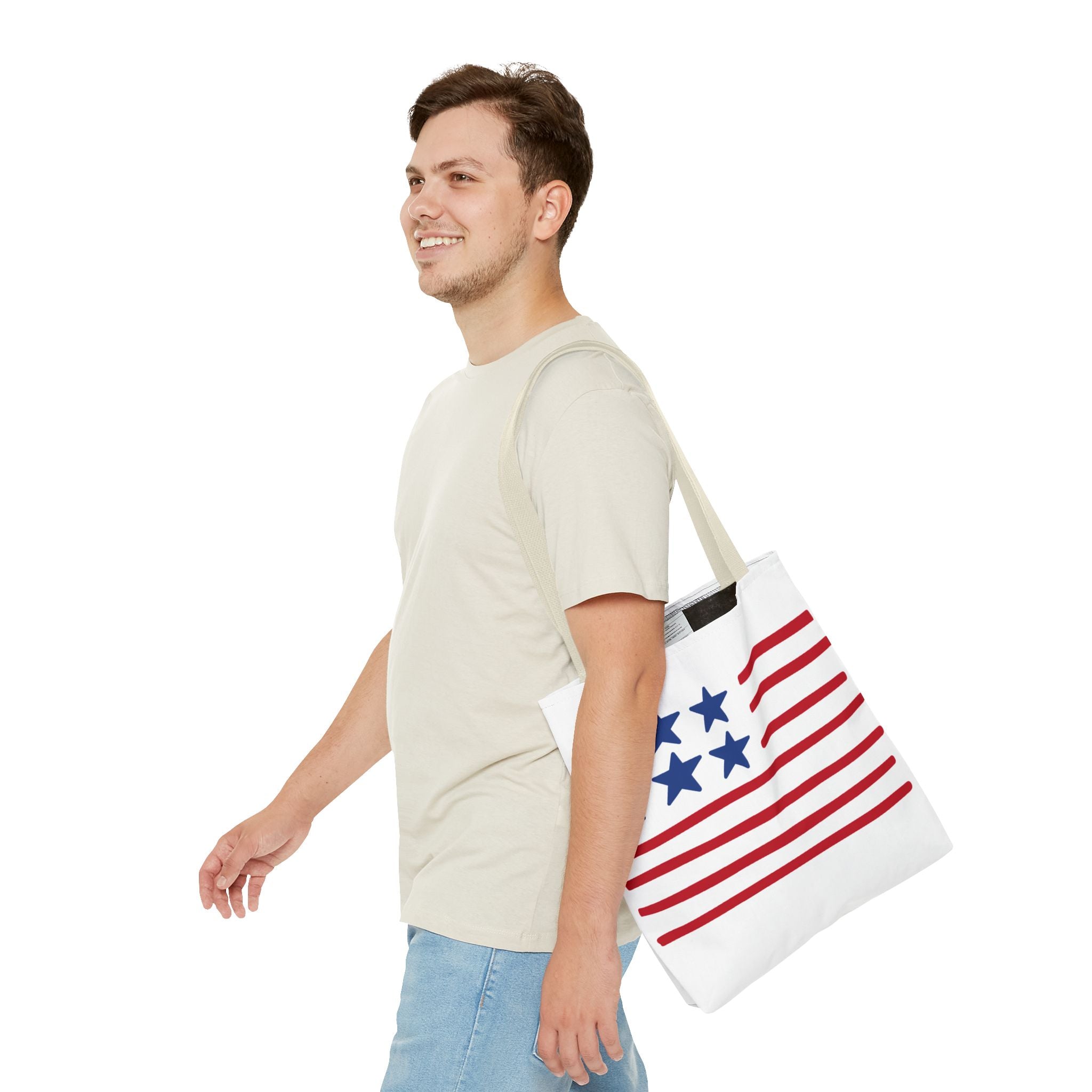 American Flag Stars & Stripes Tote Bag — Patriotic Canvas Beach Grocery Bag