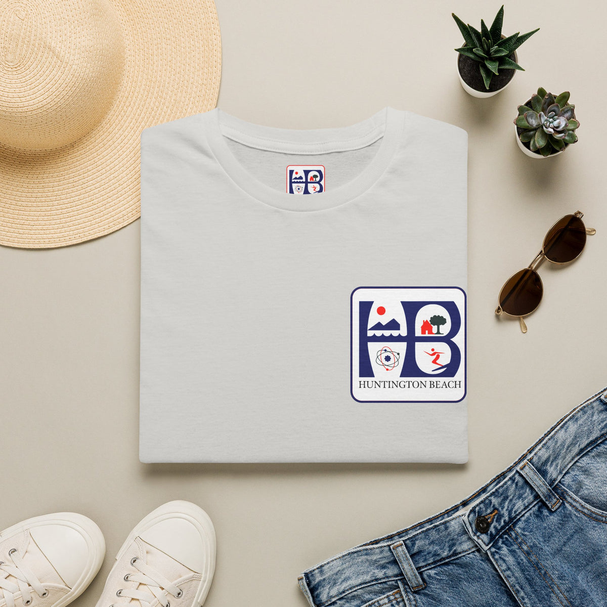 Huntington Beach Retro Logo T-Shirt — HB Surf & Sunset Tee (printed 3 side)