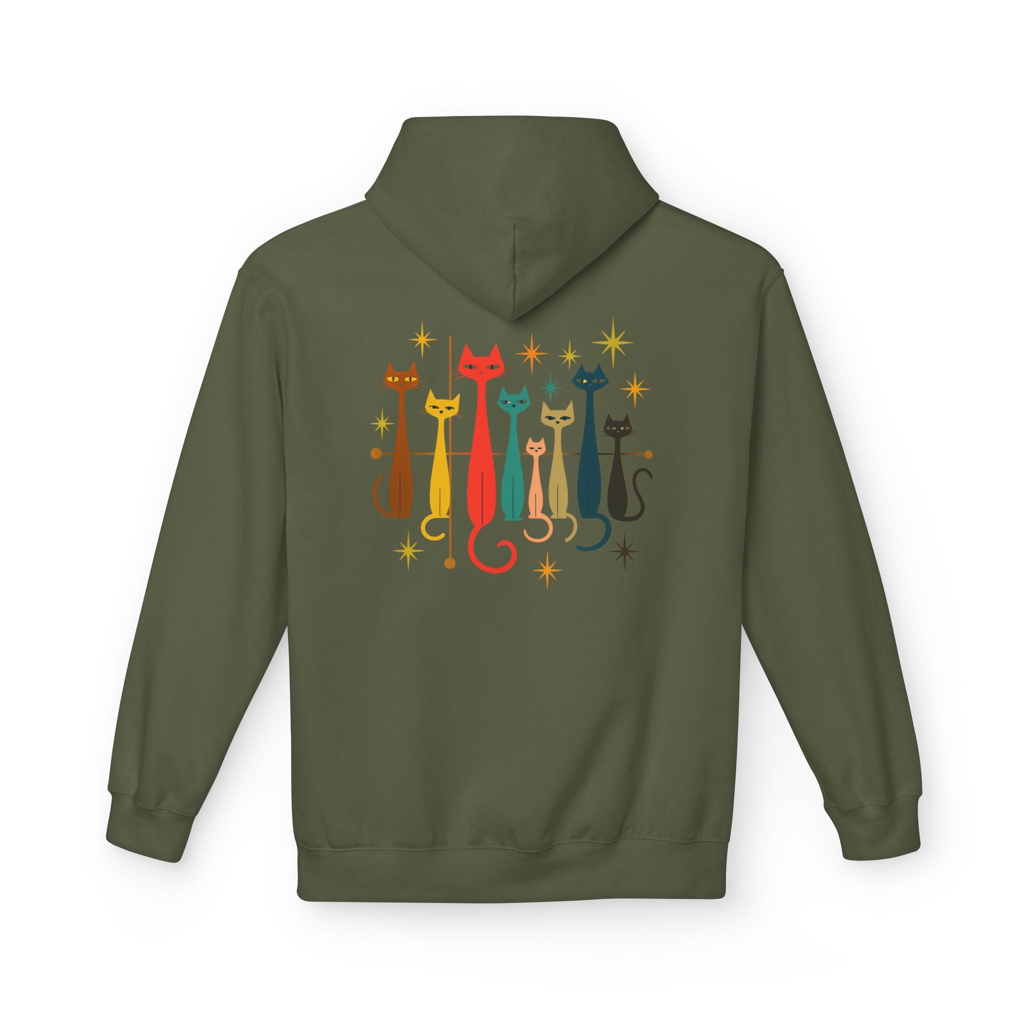 Retro Long Cats hoodie | Colorful Cat Illustration (printed front and back)