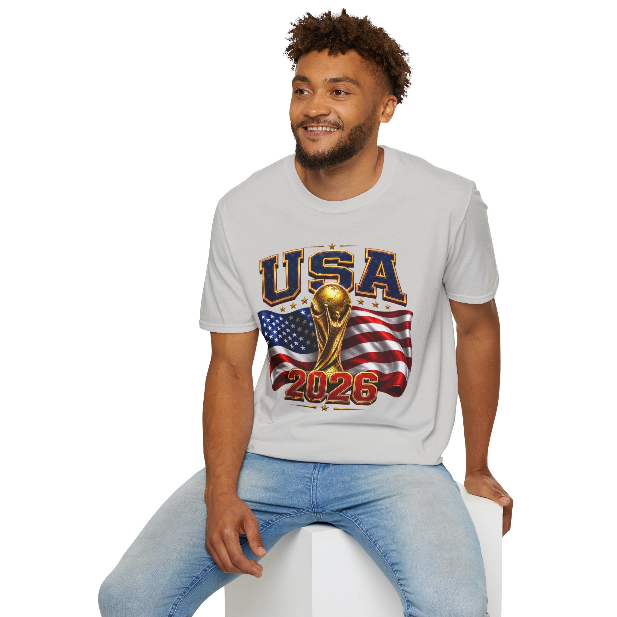 USA World Cup 2026 Soccer T-Shirt – American Flag & Trophy Design