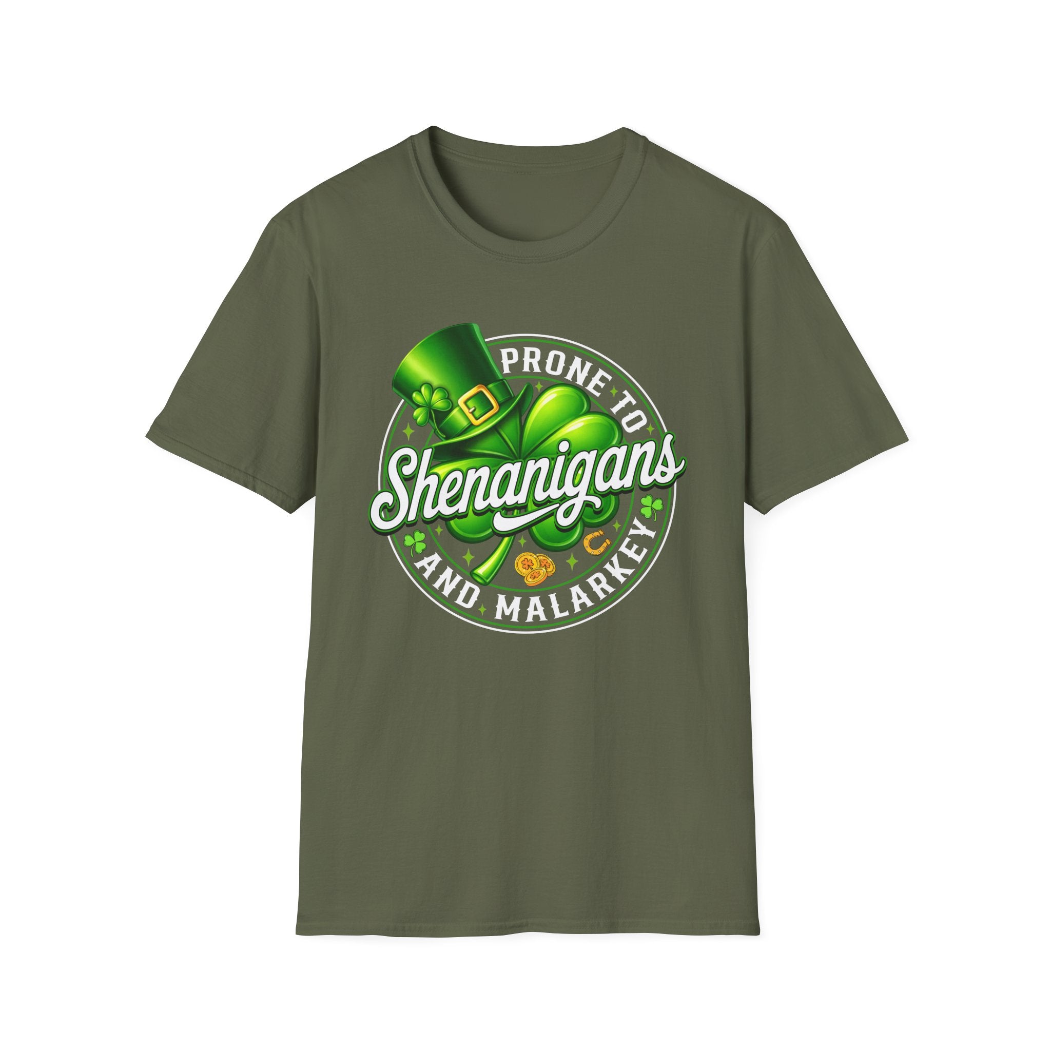 Prone to Shenanigans and Malarkey T-Shirt | St. Patrick's Day Leprechaun Hat Shamrock
