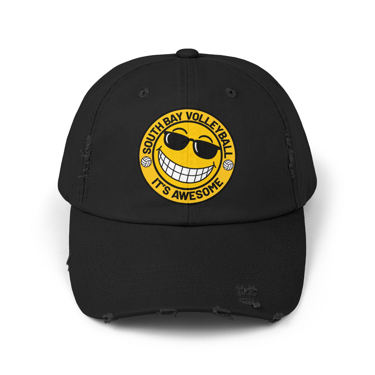 Distressed Volleyball Cap - "South Bay Volleyball It's Awesome" Smiley Logo