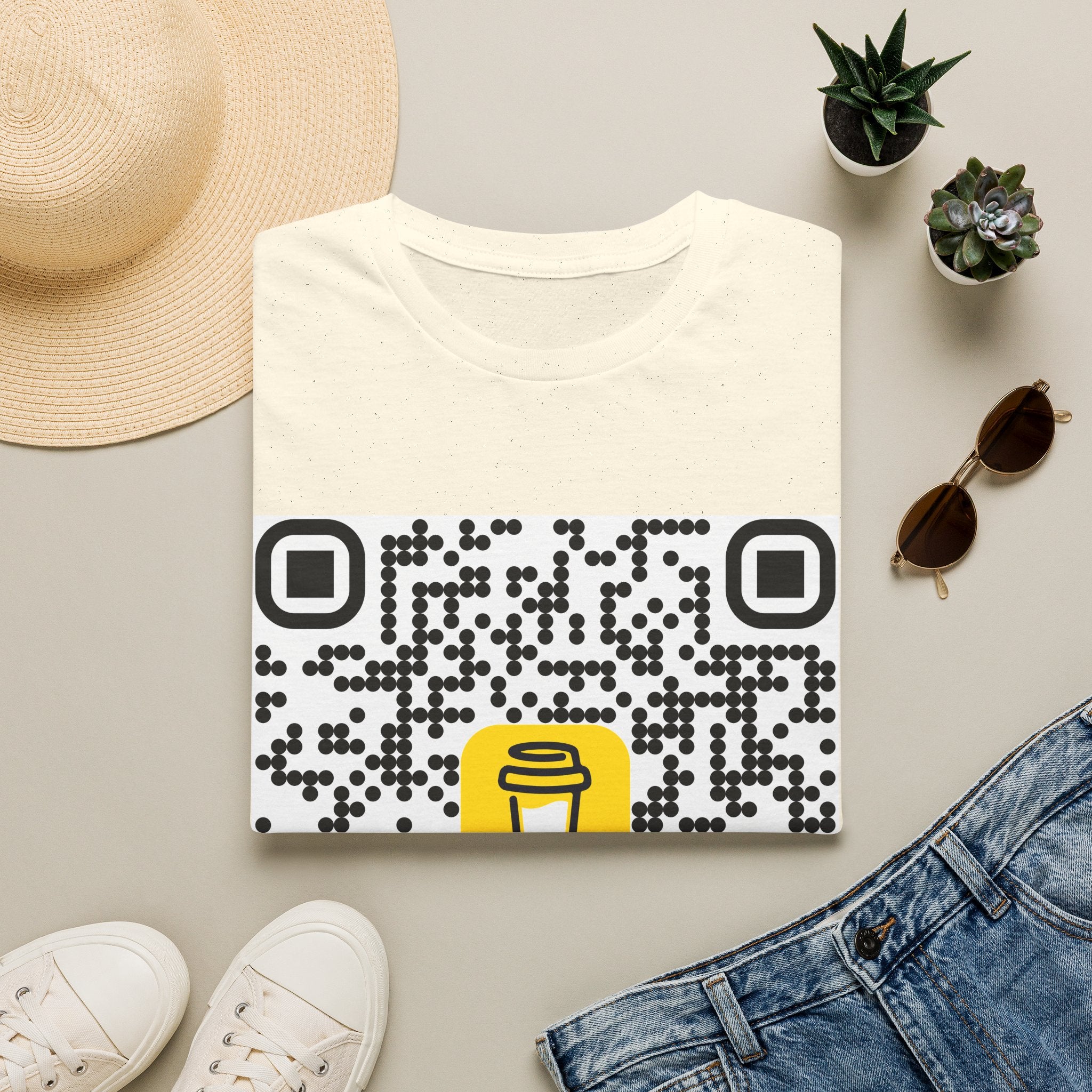 QR Code Coffee Cup T‑Shirt — Scan-to-Order Cafe Tee