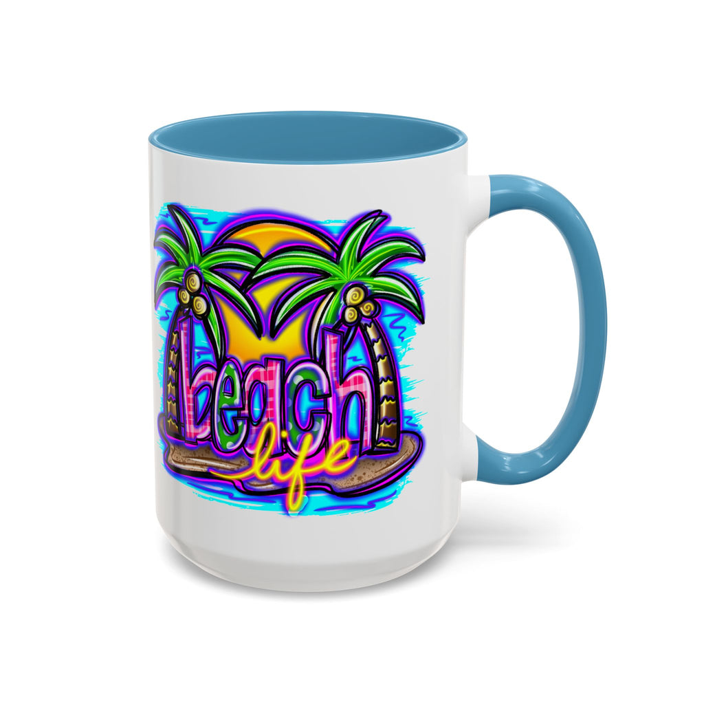 Beach Life Coffee Mug — Tropical Palm Sunset Accent Mug (11/15oz)