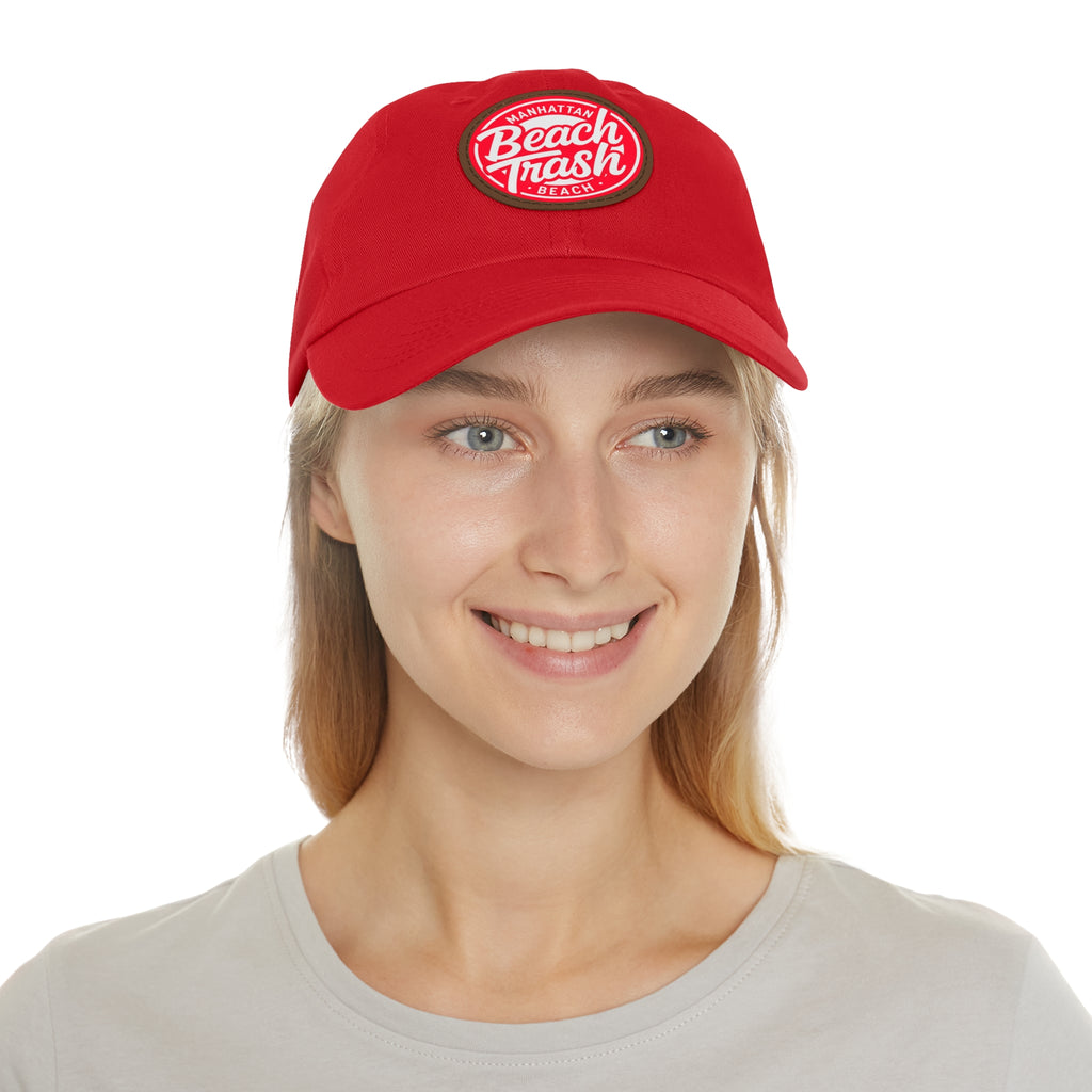Proud to be Called Beach Trash Manhattan Beach  Leather Patch Dad Hat — Vintage Manhattan Beach Logo