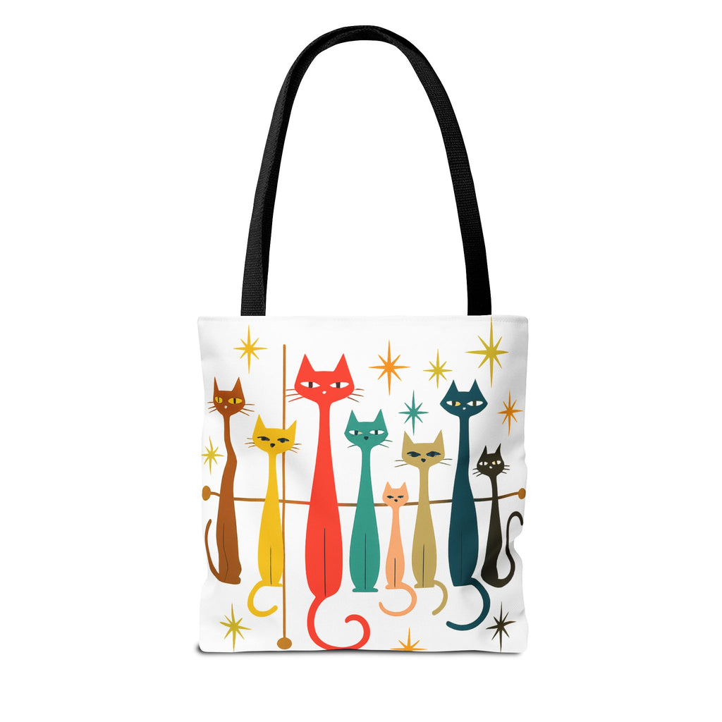 Retro Long Cats Tote Bag | Colorful Mid-Century Cat Pattern