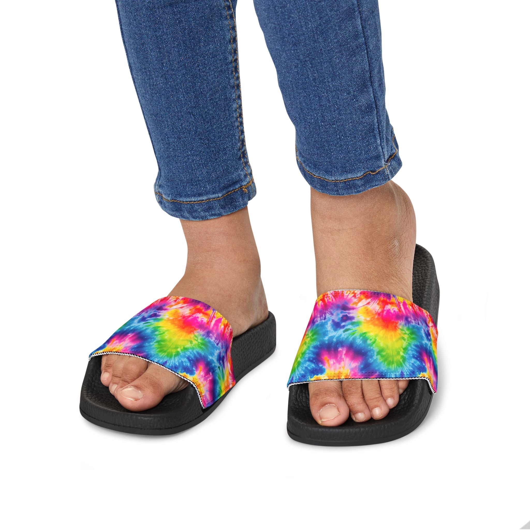 Youth Tie-Dye Slide Sandals — Removable Strap Kids Beach & Pool Slides