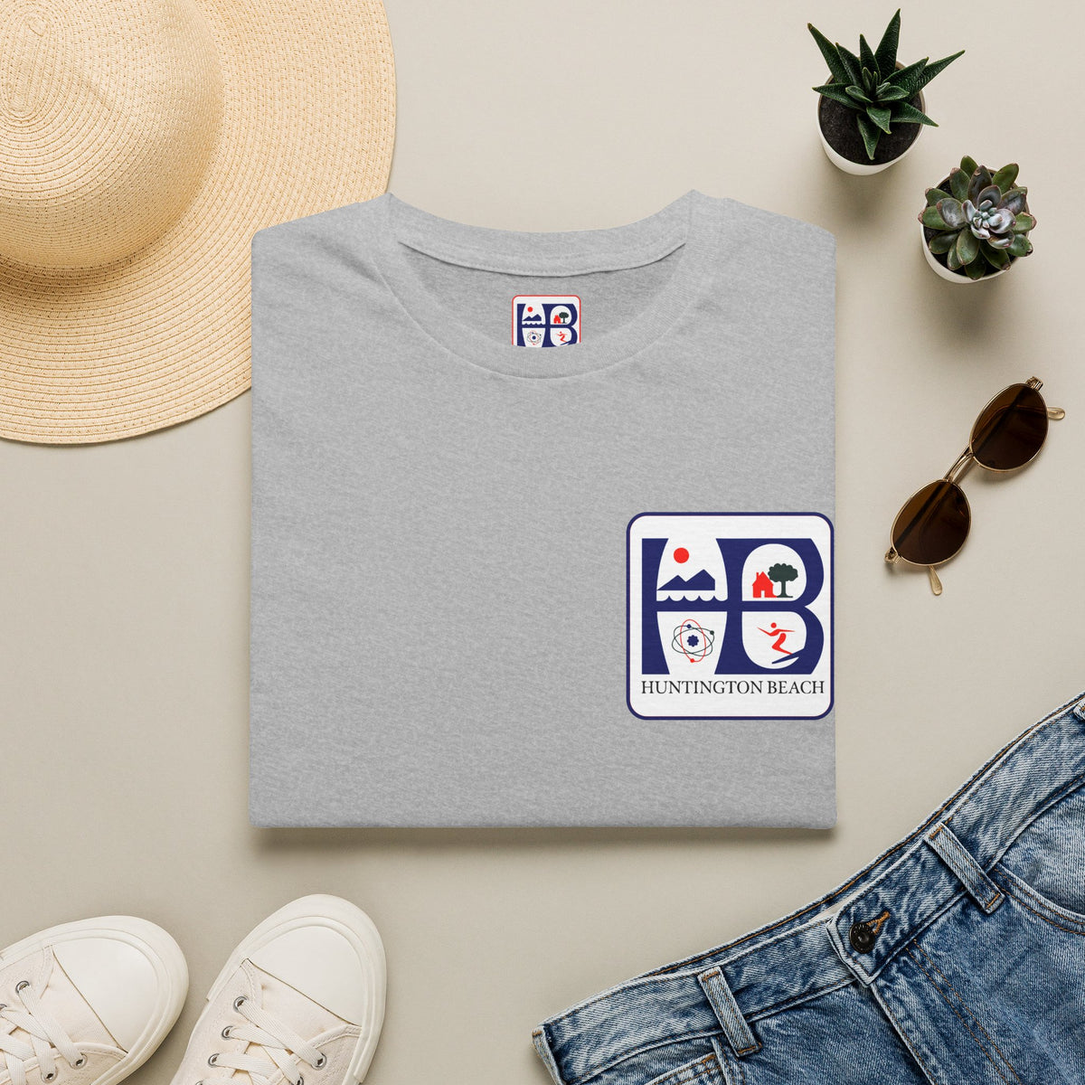 Huntington Beach Retro Logo T-Shirt — HB Surf & Sunset Tee (printed 3 side)