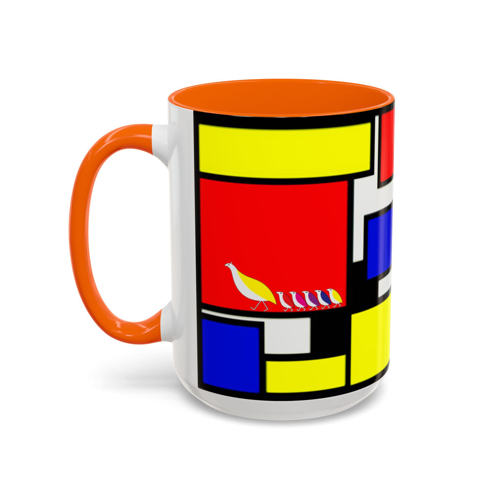 IKIYK School Bus Mondrian Style Geometric Pattern Mug | Accent Coffee Mug 11oz 15oz 1970s