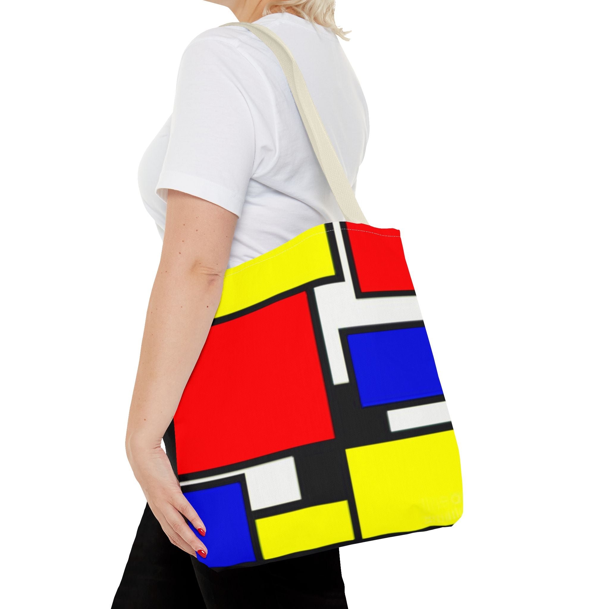 C'mon Get Happy Primary Color Geometric Grid Tote Bag | 1970s Abstract Art